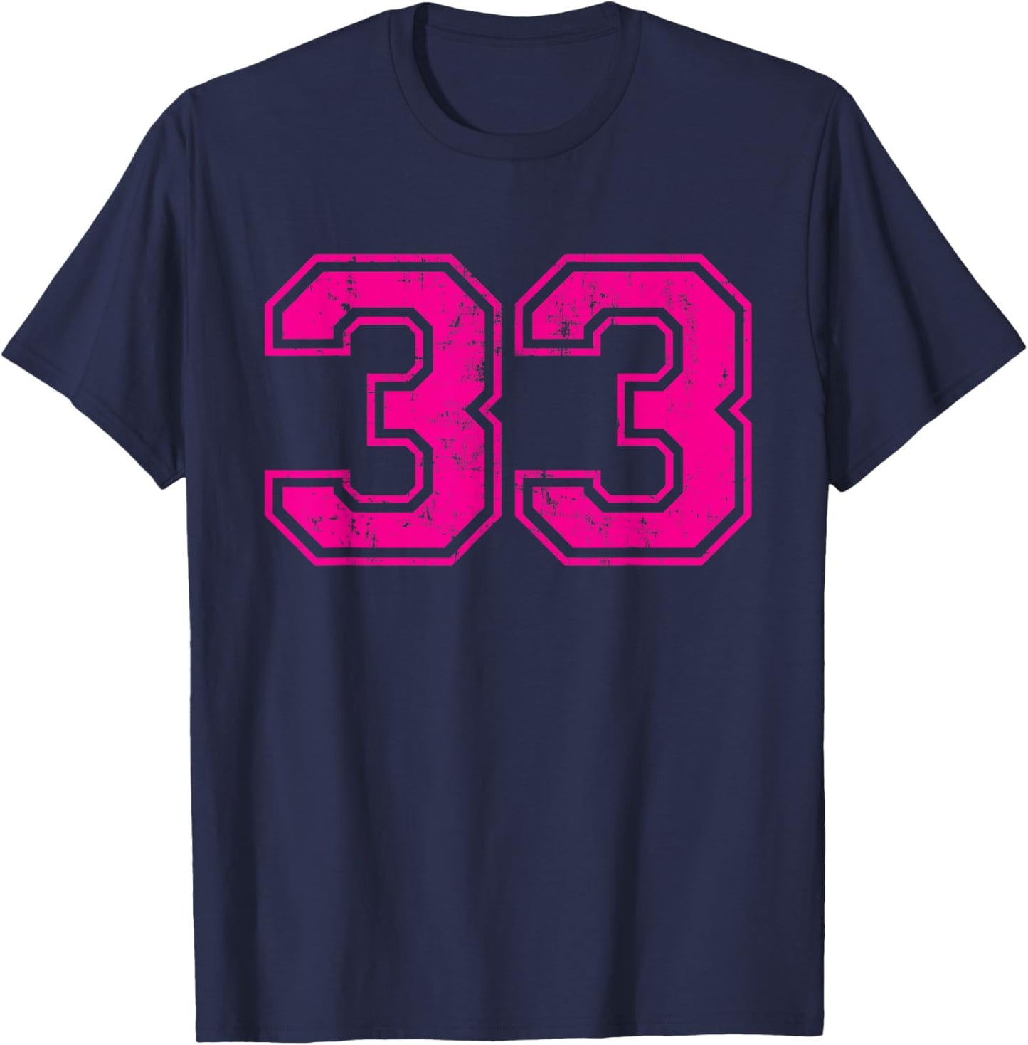 Number 33 Varsity Distressed Vintage Sport Team Player's T-Shirt - T-Shirt | Navy