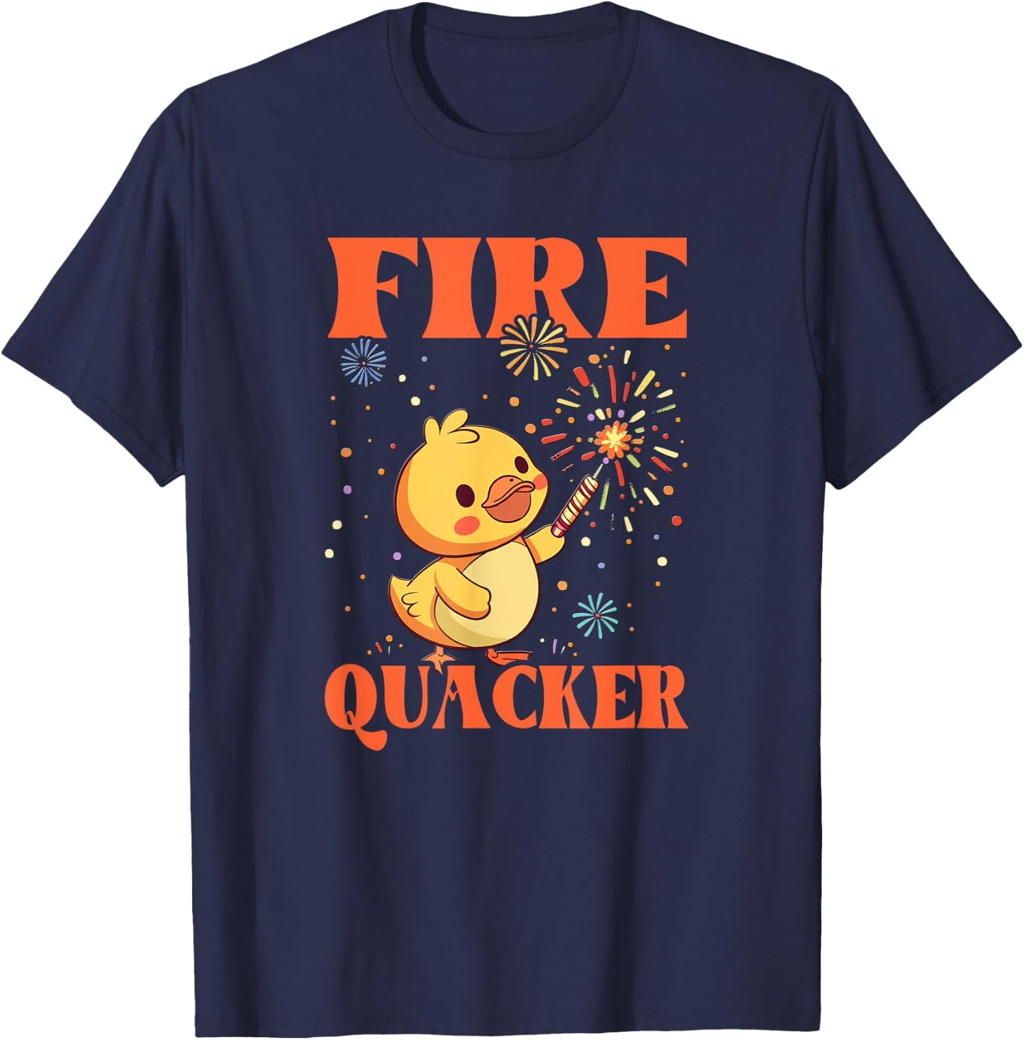 Funny Fireworks with Goose Duck - Fire Quacker T-Shirt - T-Shirt | Navy