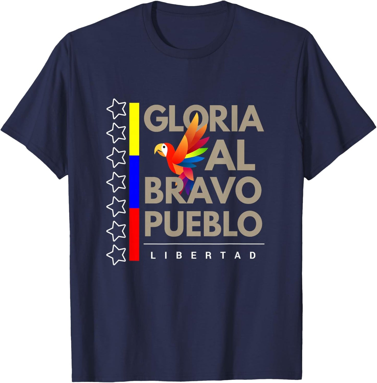 Venezuelan Flag Gloria al Pueblo 7 Stars Guacamaya T-Shirt - T-Shirt | Navy