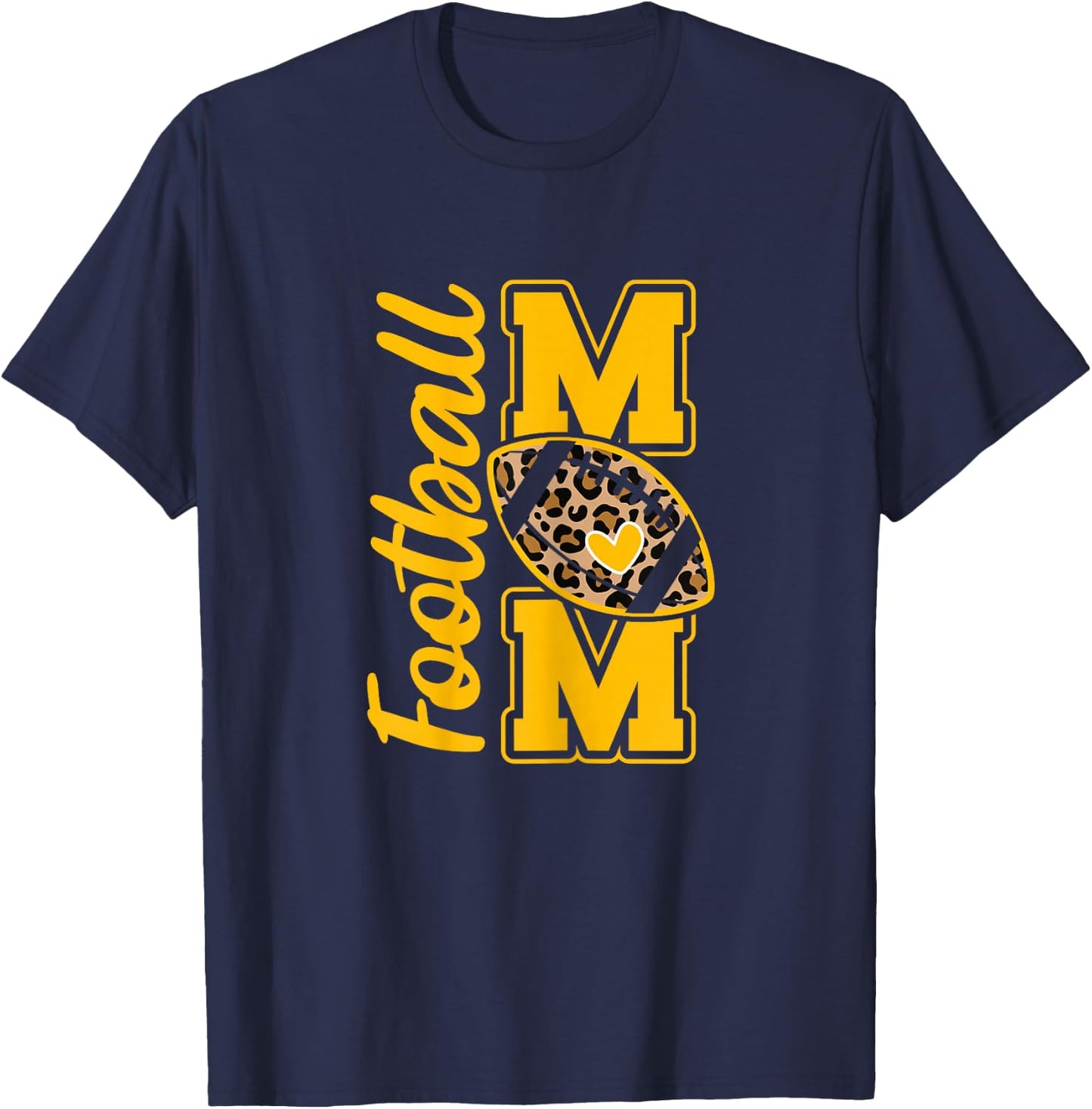 Leopard Royal Blue and Yellow High School Football Mom T-Shirt - T-Shirt | Navy