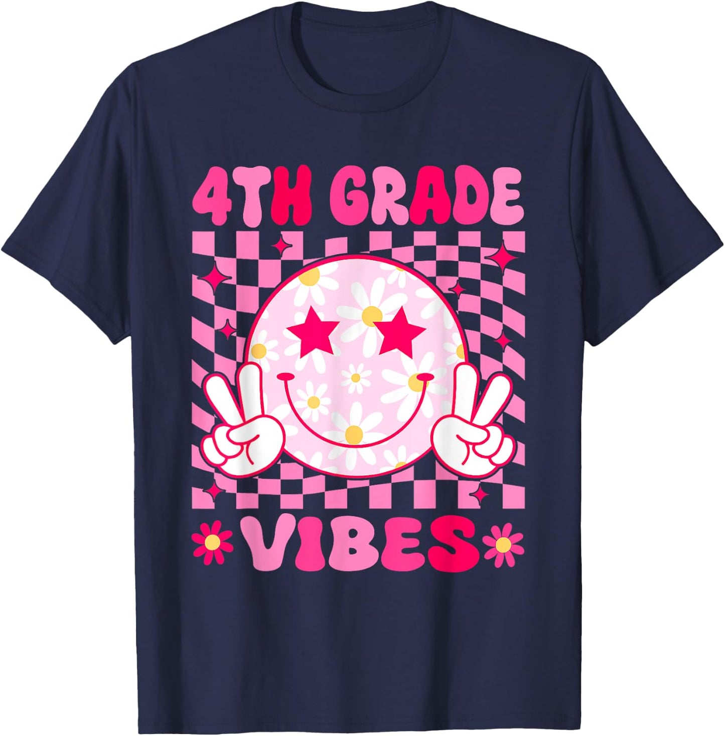 4th Grade Vibes Smile Face Fourth grade Girls Back to School T-Shirt - T-Shirt | Navy