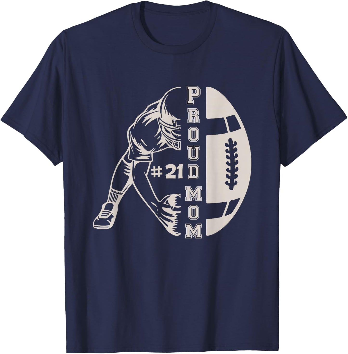 Customized Proud Football Mom Number 21 Player Game Day T-Shirt - T-Shirt | Navy
