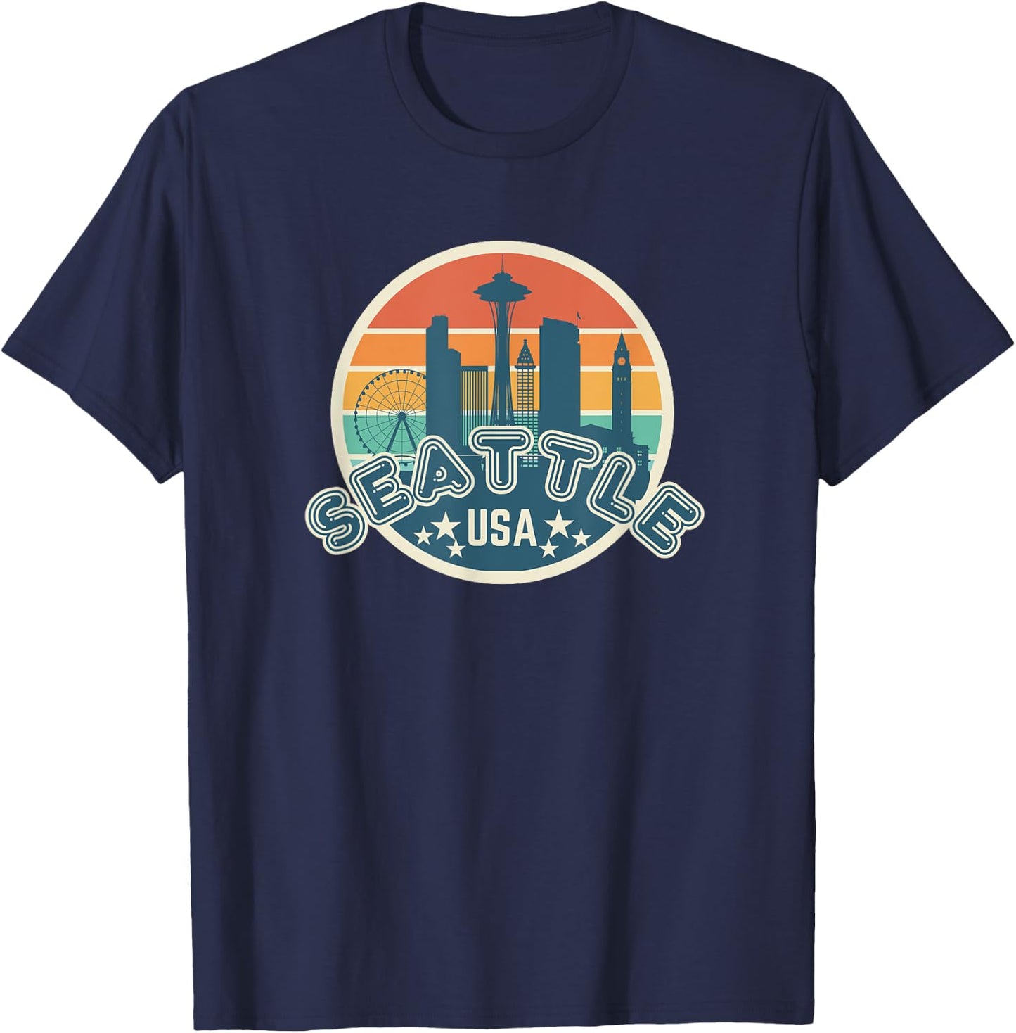 Seattle Space Needle USA Washington Retro University T-Shirt - T-Shirt | Navy