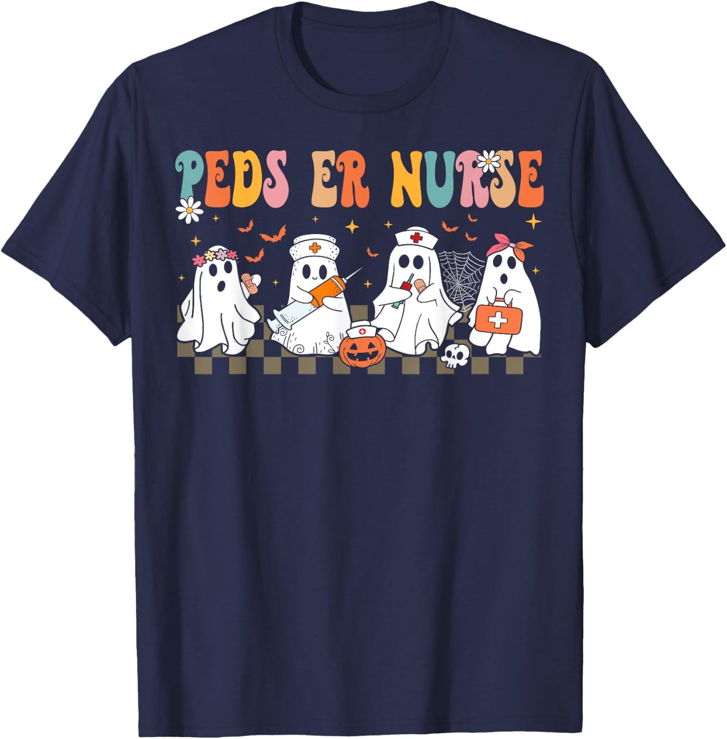 PEDS Emergency Department Halloween RN ER Pediatric ED Nurse T-Shirt - T-Shirt | Navy