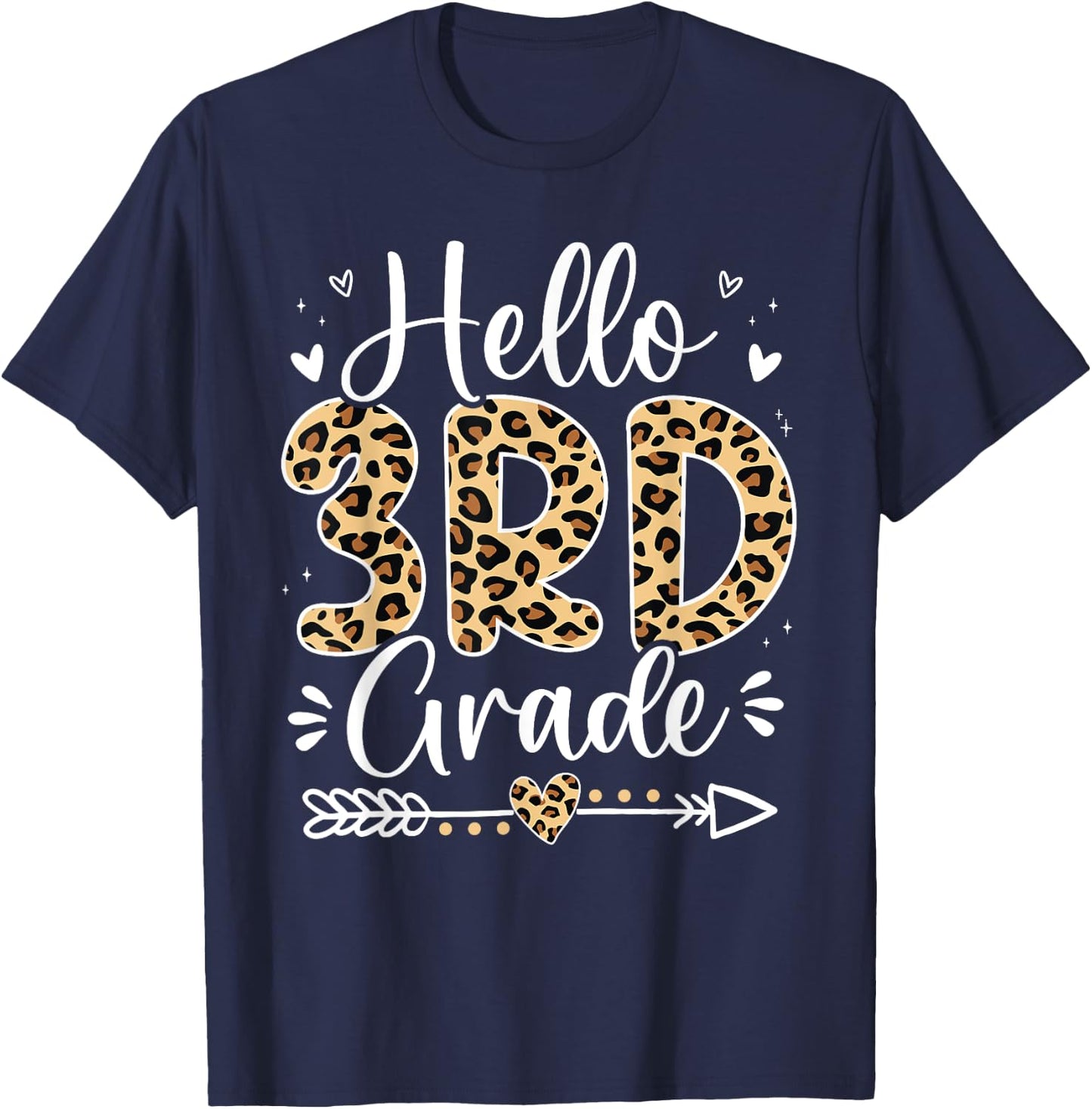Hello 3rd Grade Leopard Teacher Student Back To School Girls T-Shirt - T-Shirt | Navy