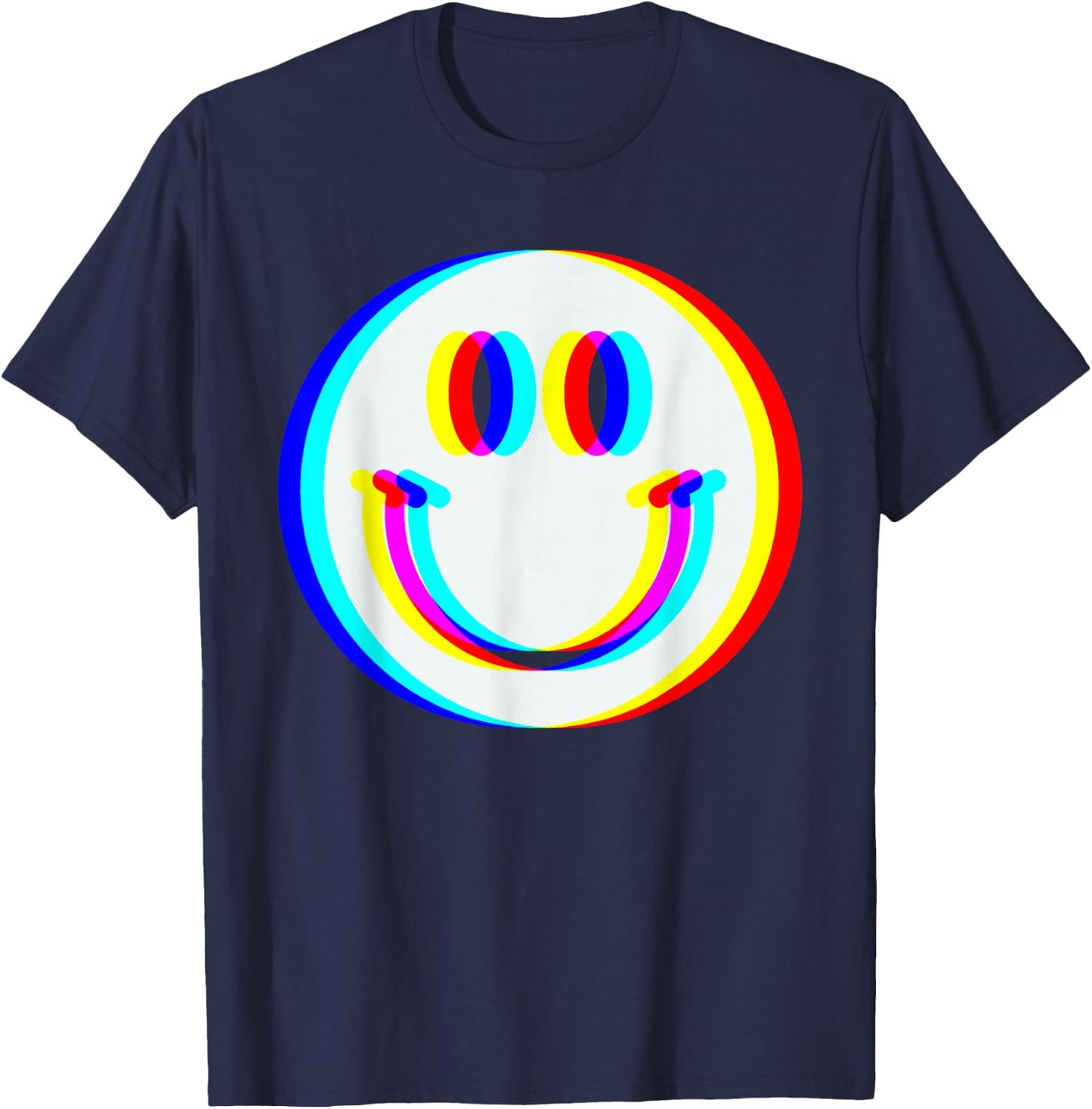 Smiling Face EDM Trippy Vaporwave Techno Rave Music Festival T-Shirt - T-Shirt | Navy
