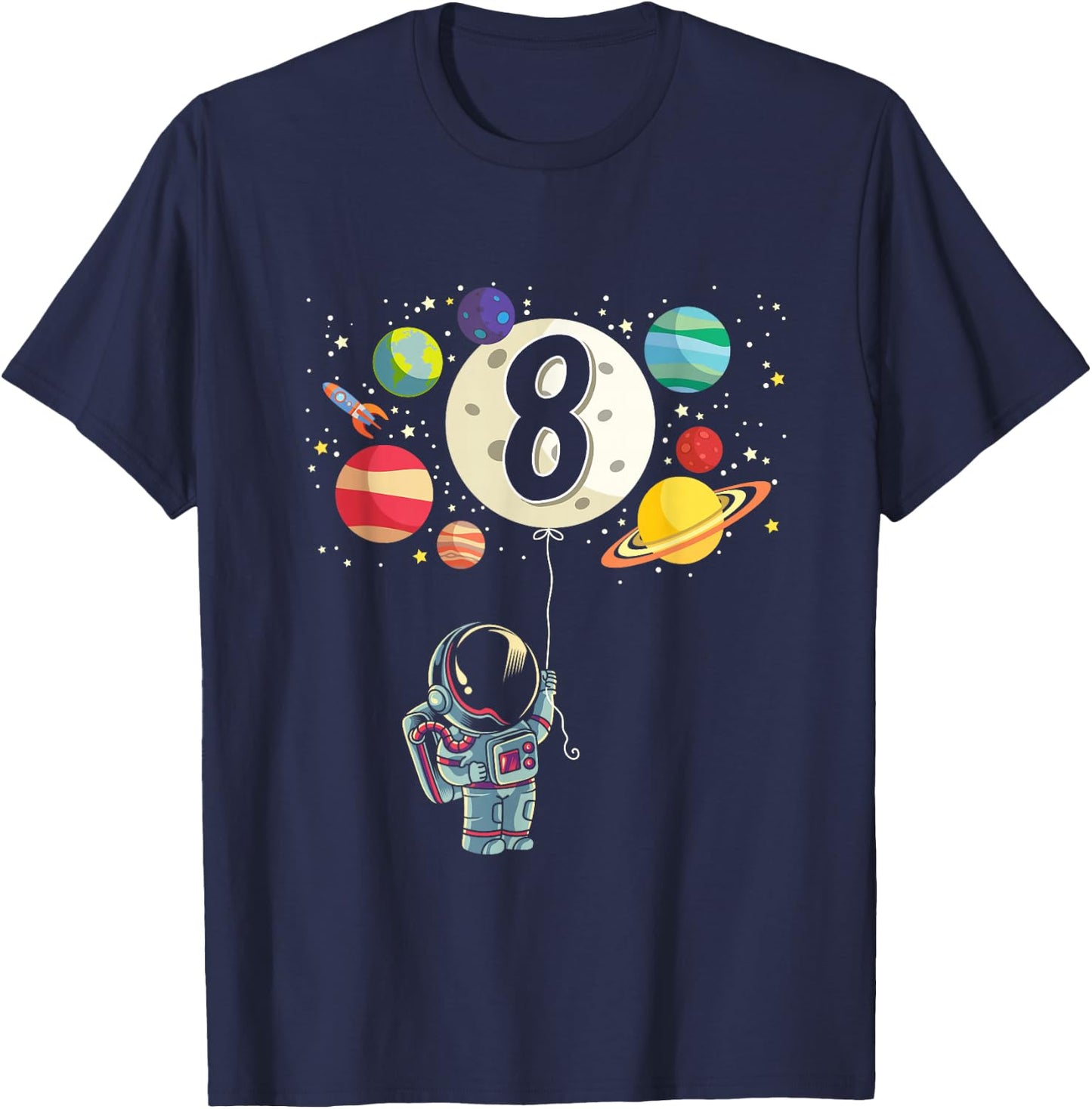 8 Years Old Birthday Boy Gifts Astronaut 8th Birthday T-Shirt - T-Shirt | Navy