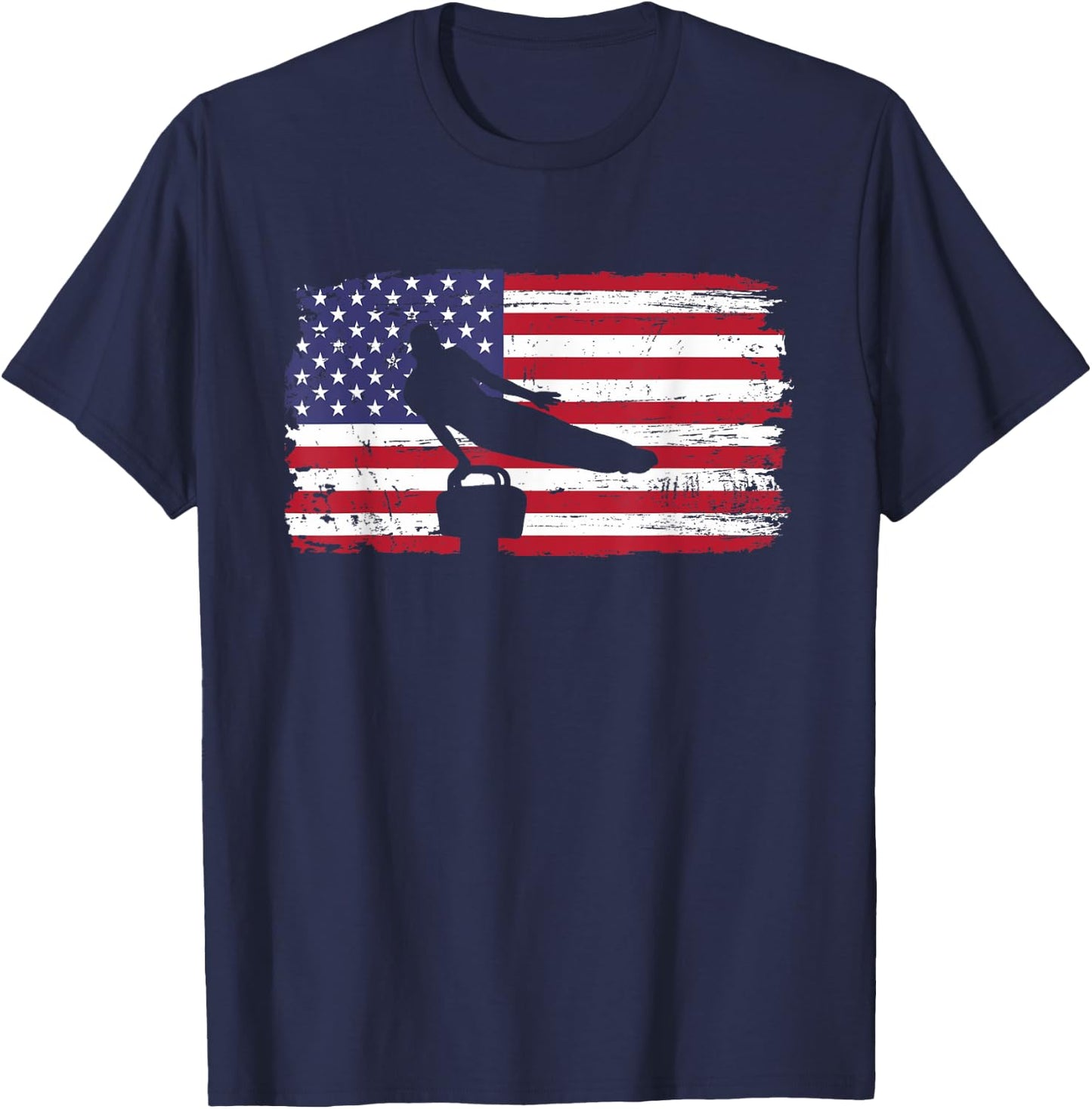 Gymnastics Pommel Horse Guy USA American Flag Sports Team T-Shirt - T-Shirt | Navy