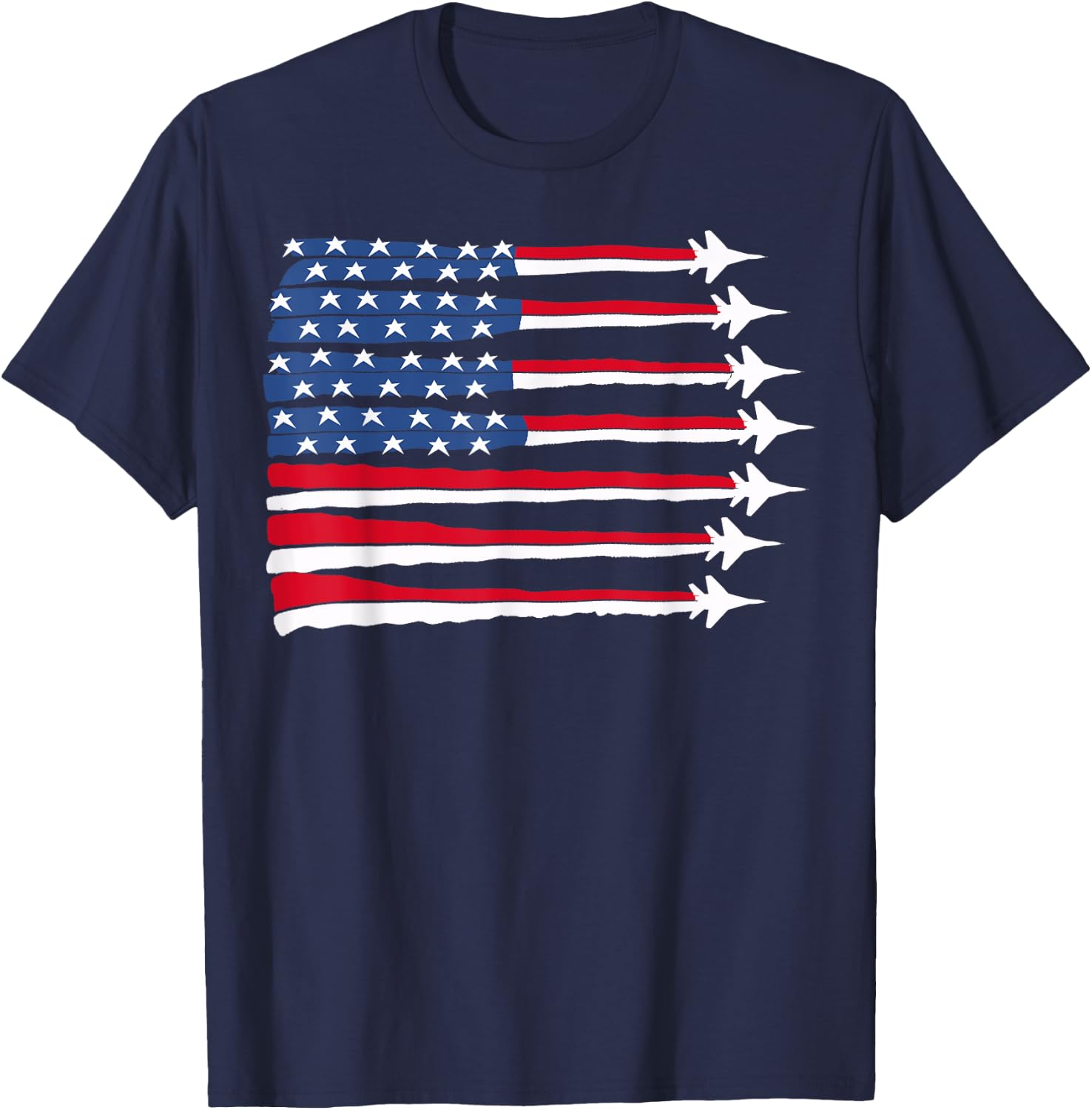 Patriotic Red White Blue USA Flag Fighter Jets 4th of July T-Shirt - T-Shirt | Navy