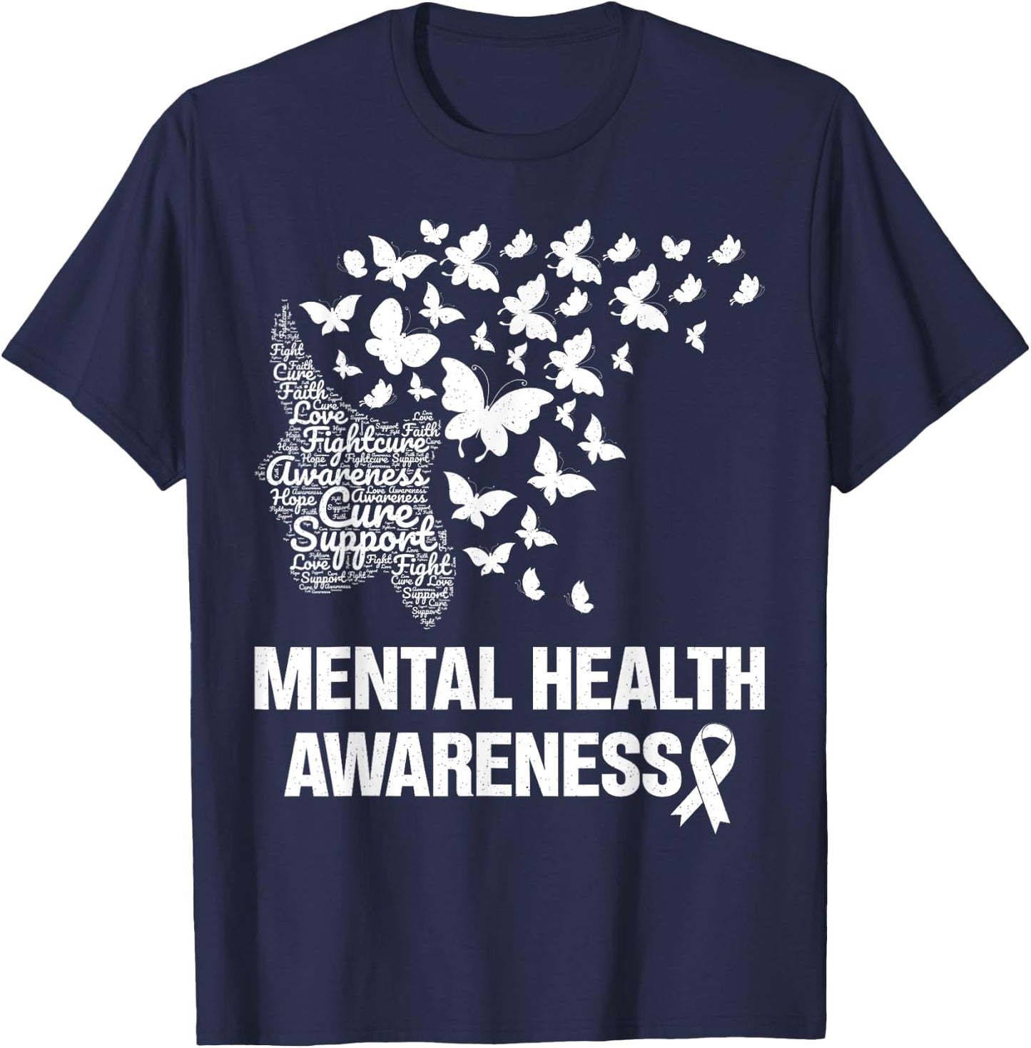 Mental Health Awareness Butterfly Girls Women Green T-Shirt - T-Shirt | Navy