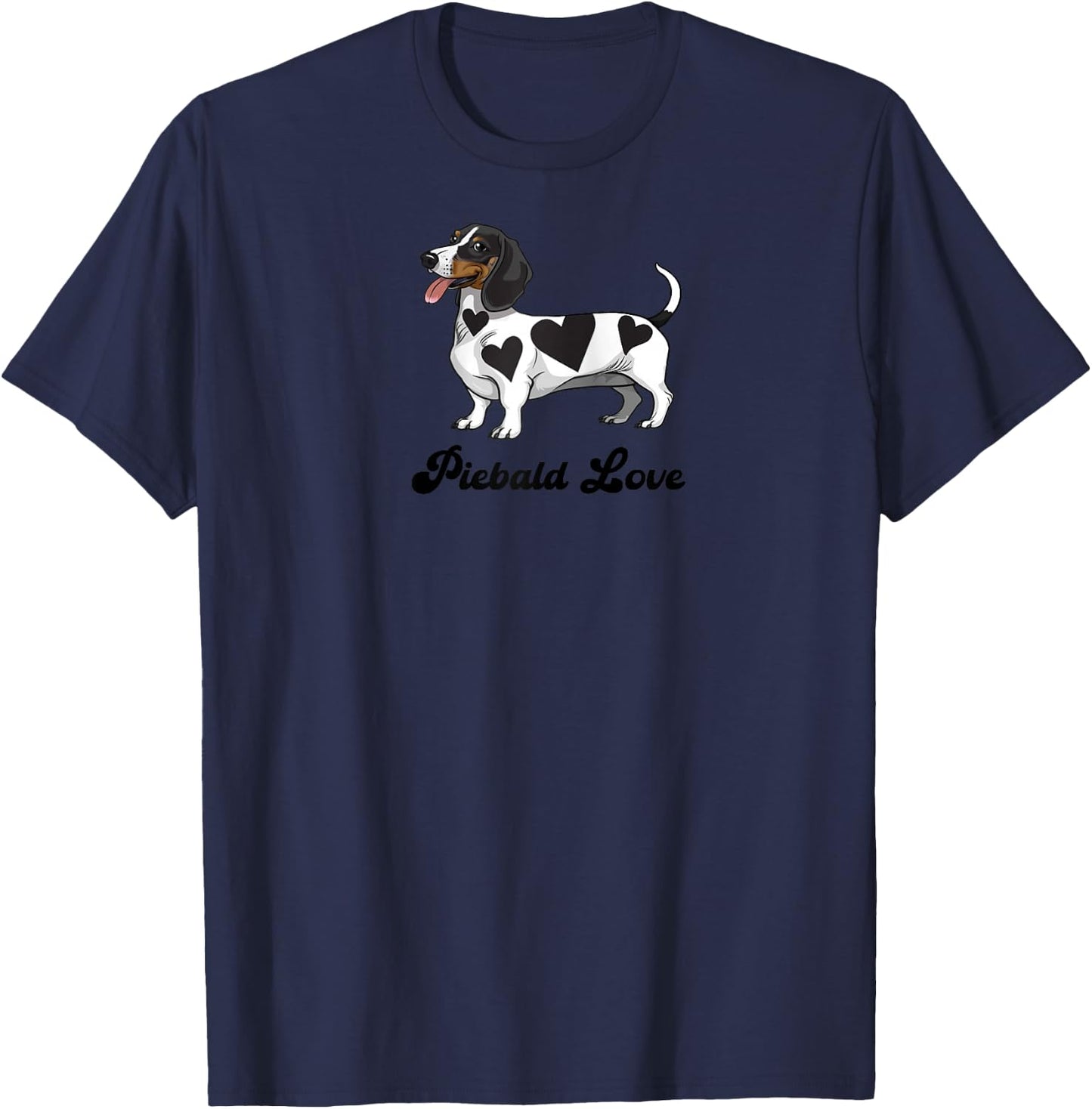 Funny Girls Heart Love Piebald Love Dachshund Lover Raglan Baseball T-Shirt - T-Shirt | Navy
