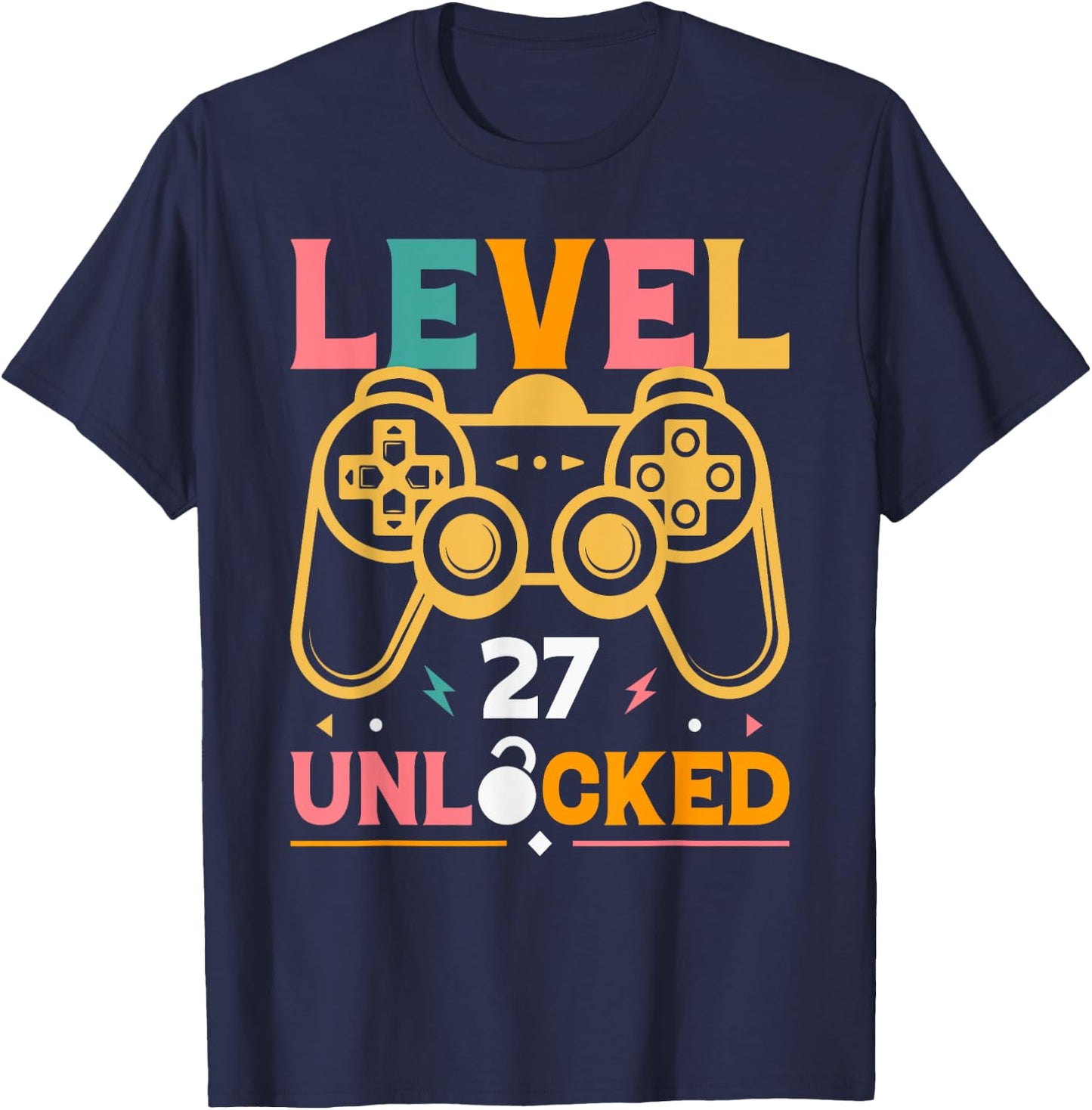 Level 27 Unlocked - 27th Birthday Gamer T-Shirt - T-Shirt | Navy