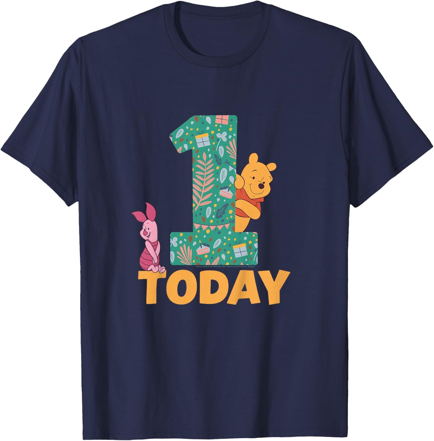 Disney Winnie the Pooh & Piglet Birthday 1 Year Old Today T-Shirt - T-Shirt | Navy