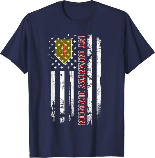 1st Infantry Division American Flag Military Veteran Day T-Shirt - T-Shirt | Navy