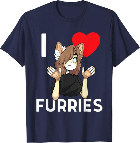 Cute I Heart Furries Furry Fandom Love T-Shirt - T-Shirt | Navy