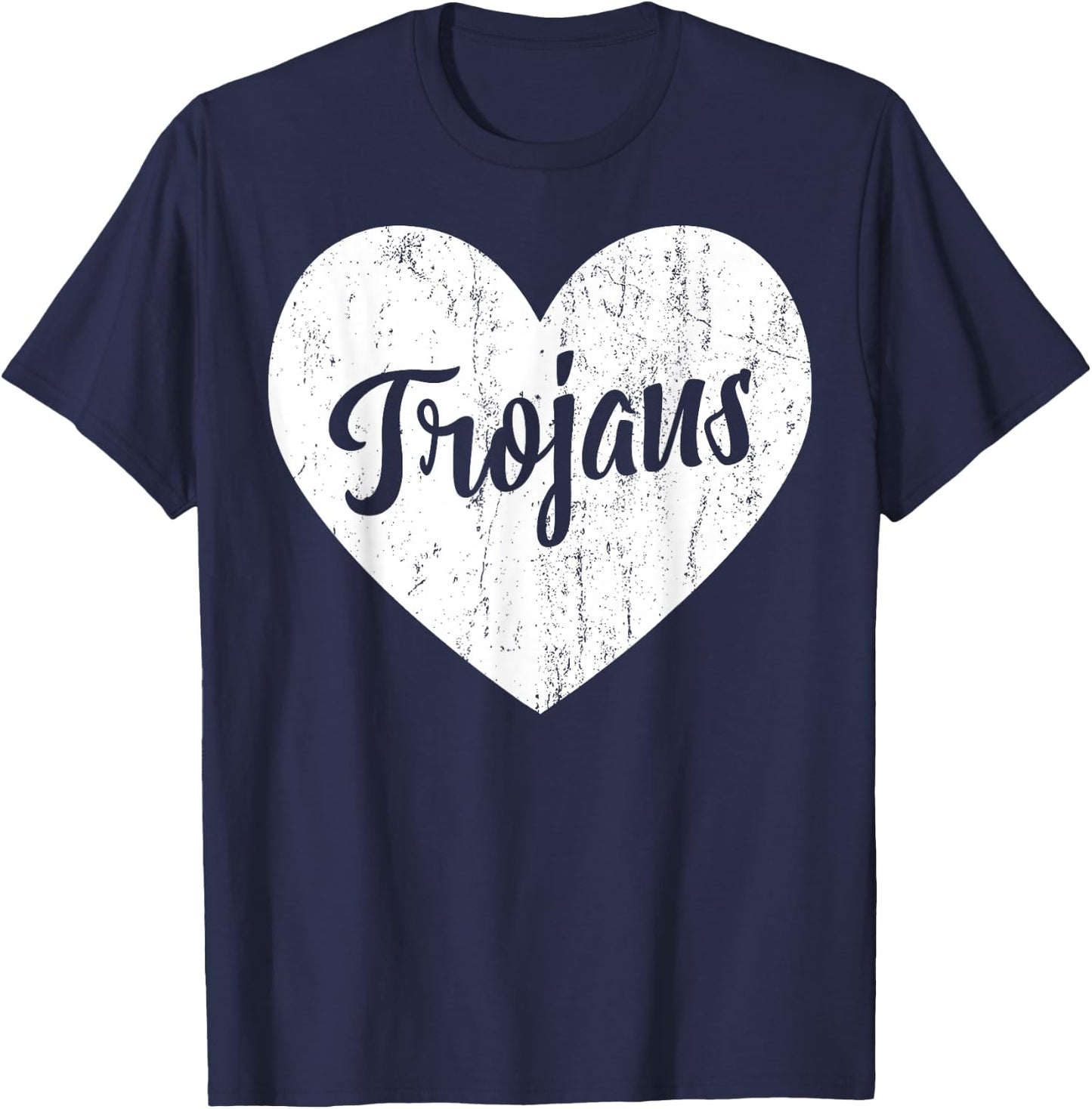 Trojans School Sports Fan Team Spirit Mascot Cute Heart Gift T-Shirt - T-Shirt | Navy