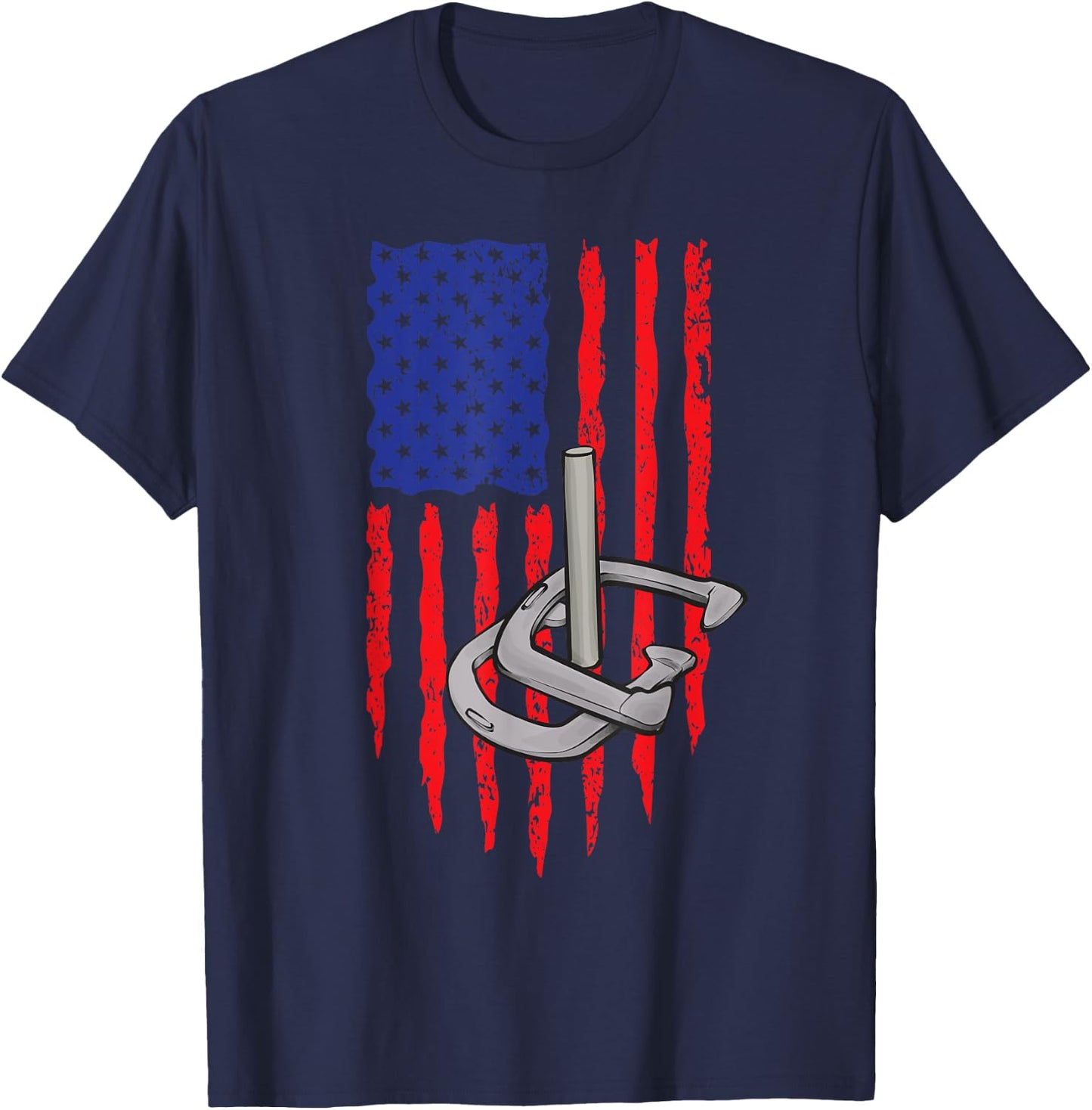 Horseshoe Pitching USA American Flag Horseshoes Game Men T-Shirt - T-Shirt | Navy