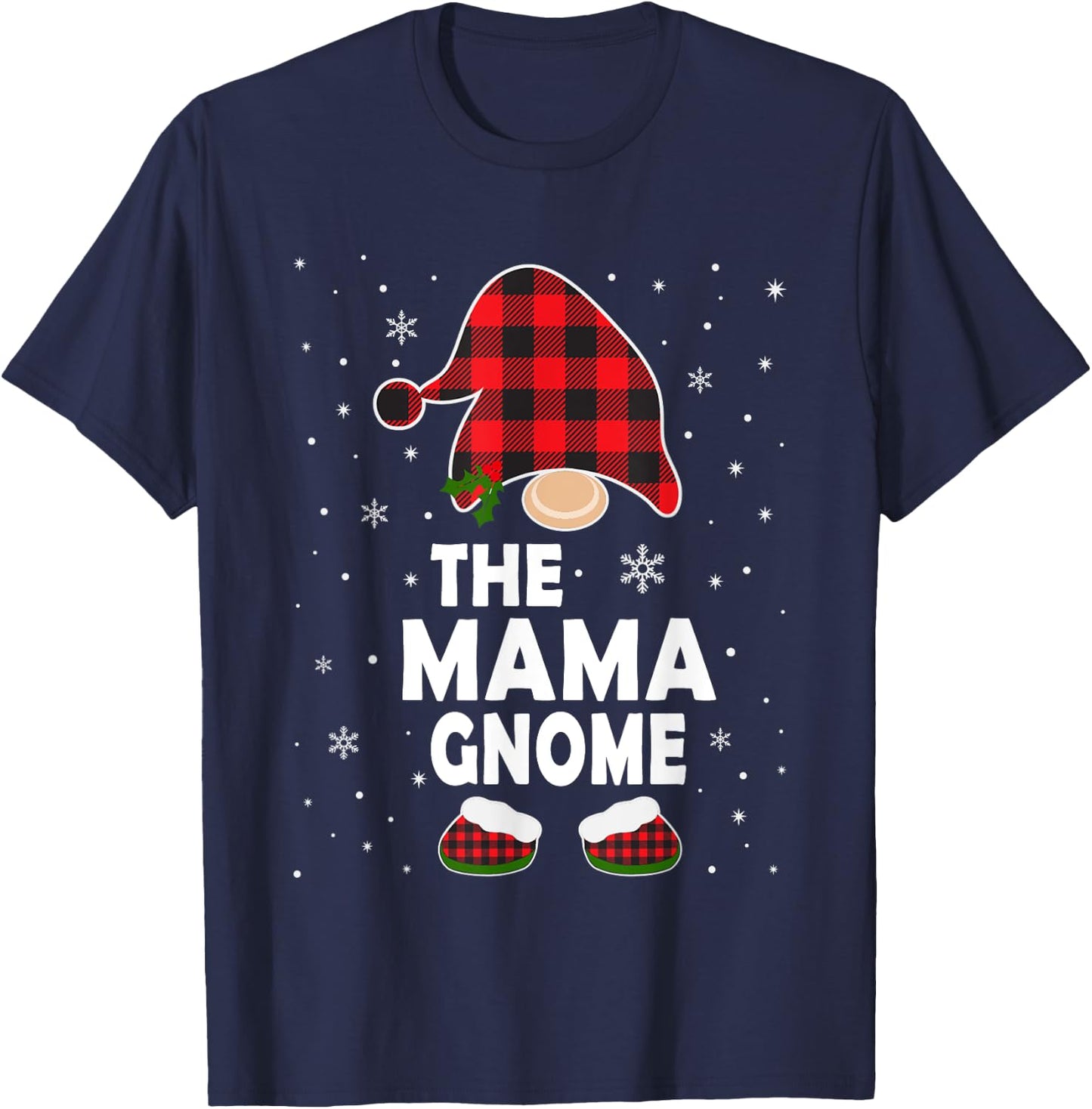 Mama Gnome Buffalo Plaid Matching Family Christmas Pajama T-Shirt - T-Shirt | Navy