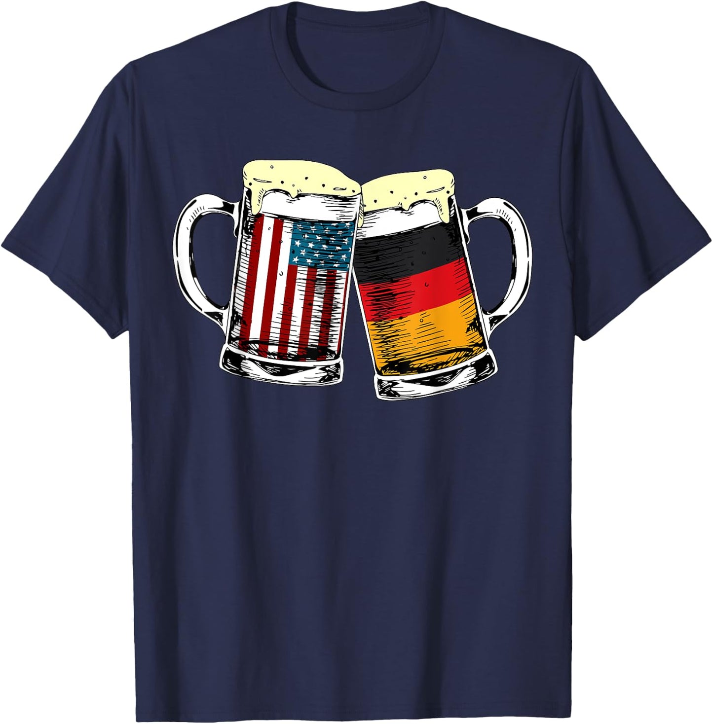 Funny Oktoberfest German American Flag Prost Beer Mug Print T-Shirt - T-Shirt | Navy