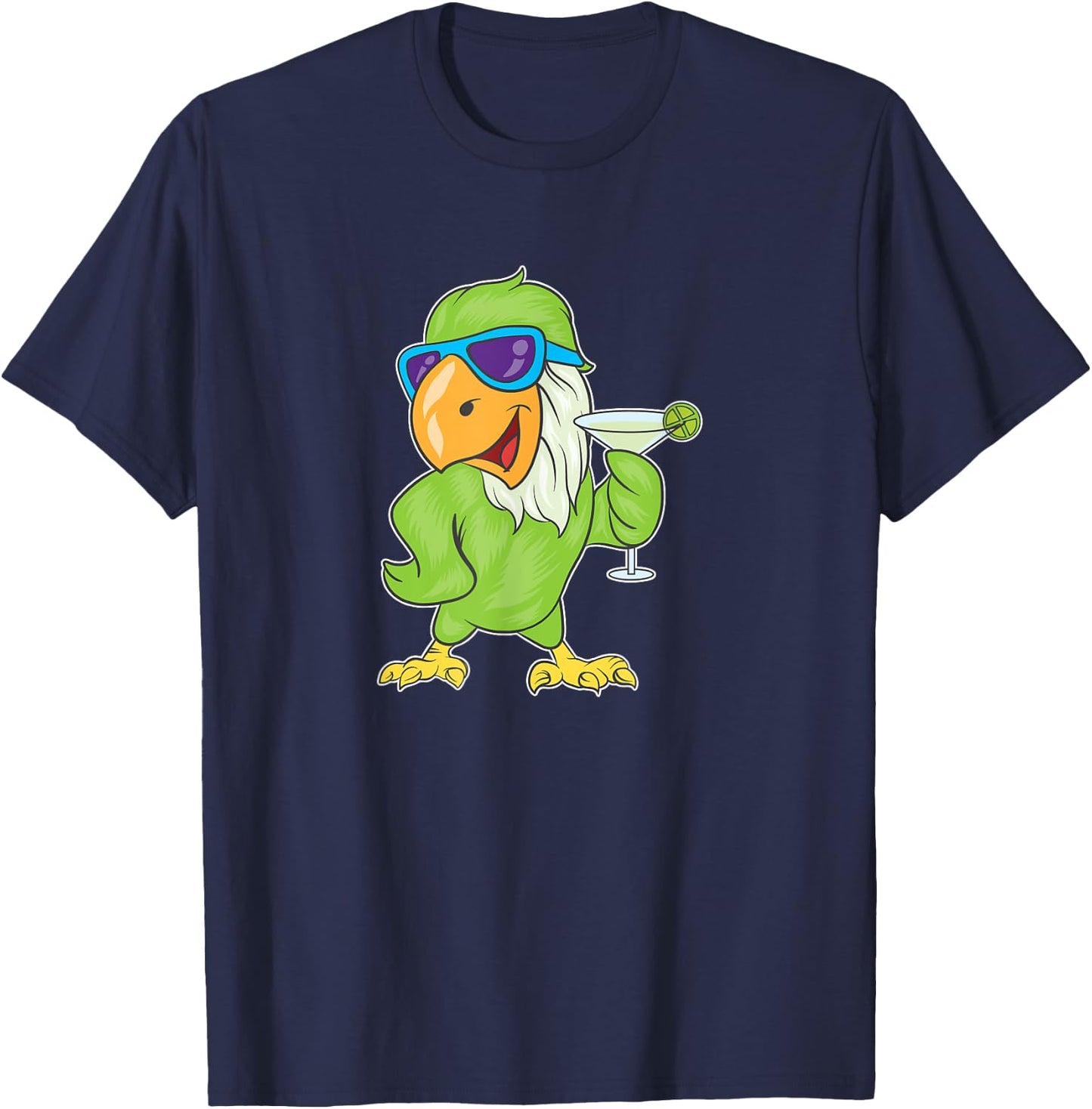 Parrots Tropical Drinking Margaritas T-Shirt - T-Shirt | Navy