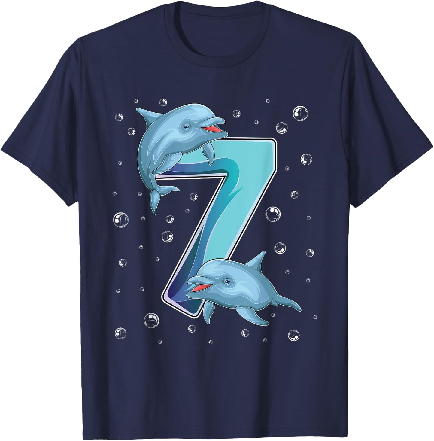 7 Year Old Dolphin 7th Birthday Girl Party Dolphin Lover T-Shirt - T-Shirt | Navy