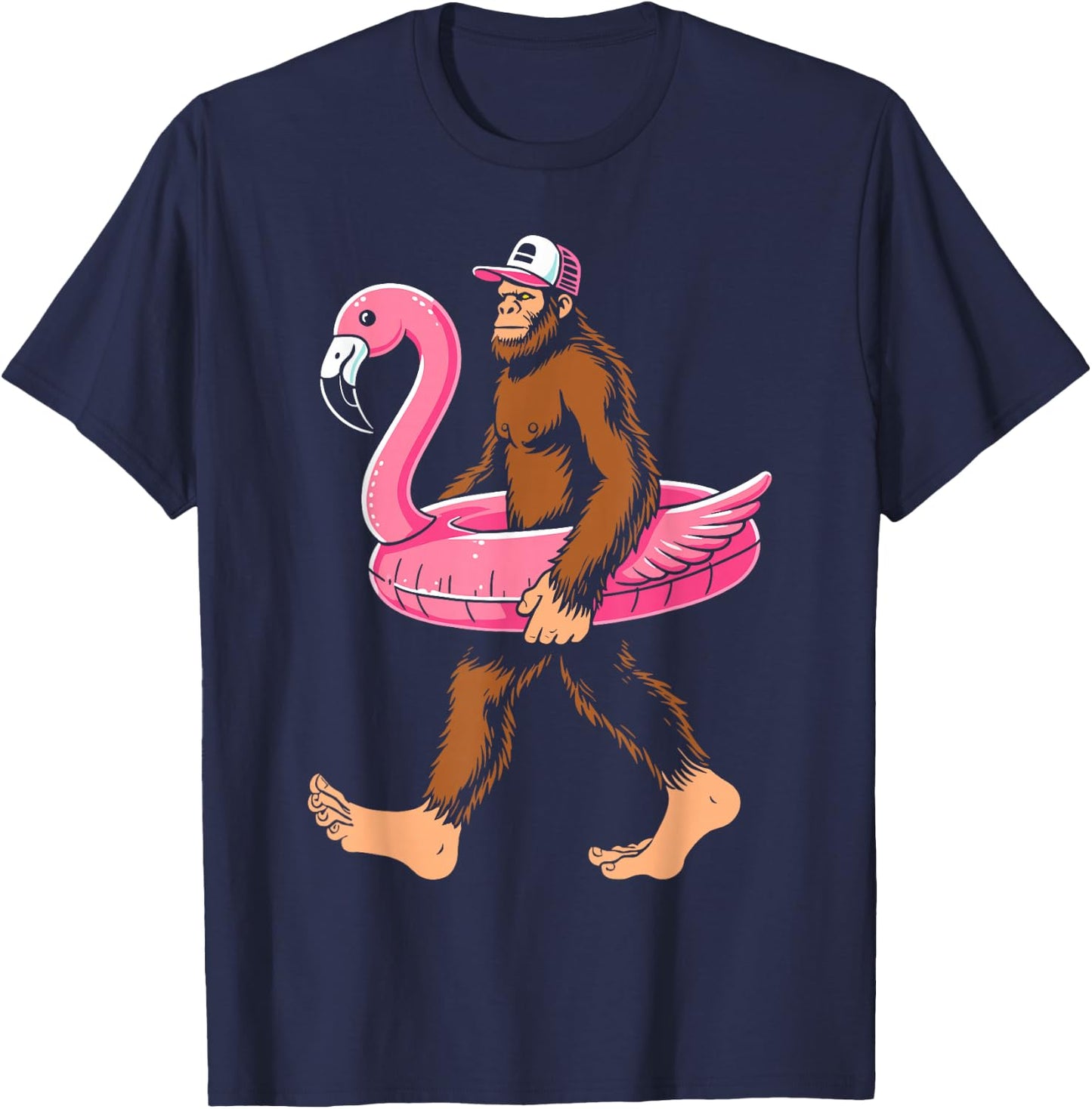 Pool party bigfoot flamingo float sasquatch pink float women T-Shirt - T-Shirt | Navy