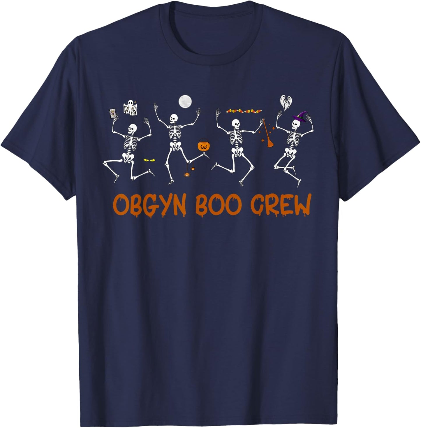 OBGYN Boo Crew Nurse Skeleton Dancing Halloween Spooky T-Shirt - T-Shirt | Navy