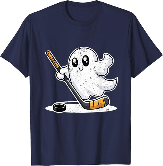 Ghost Playing Ice Hockey Halloween Costume Sports Men Boys T-Shirt - T-Shirt | Navy