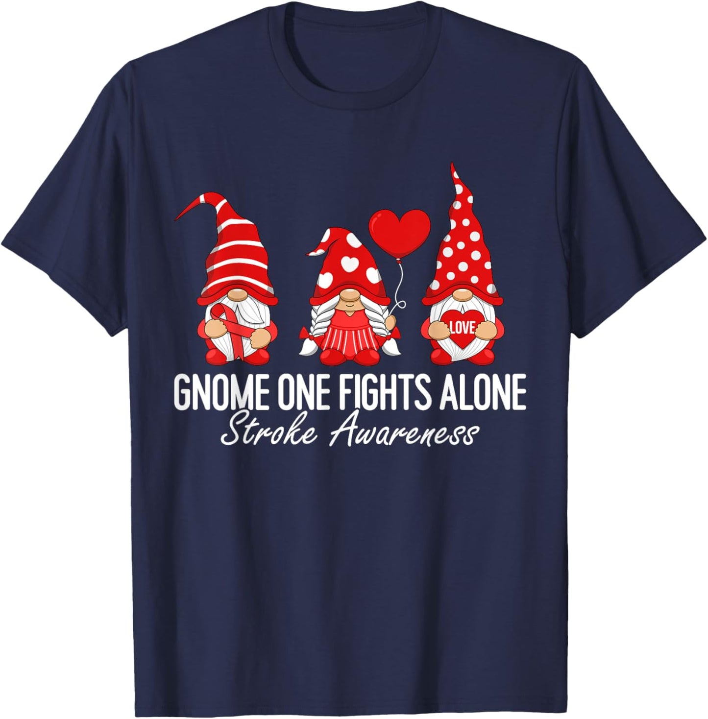 Stroke Awareness Support Squad In May We Wear Red Ribbon T-Shirt - T-Shirt | Navy