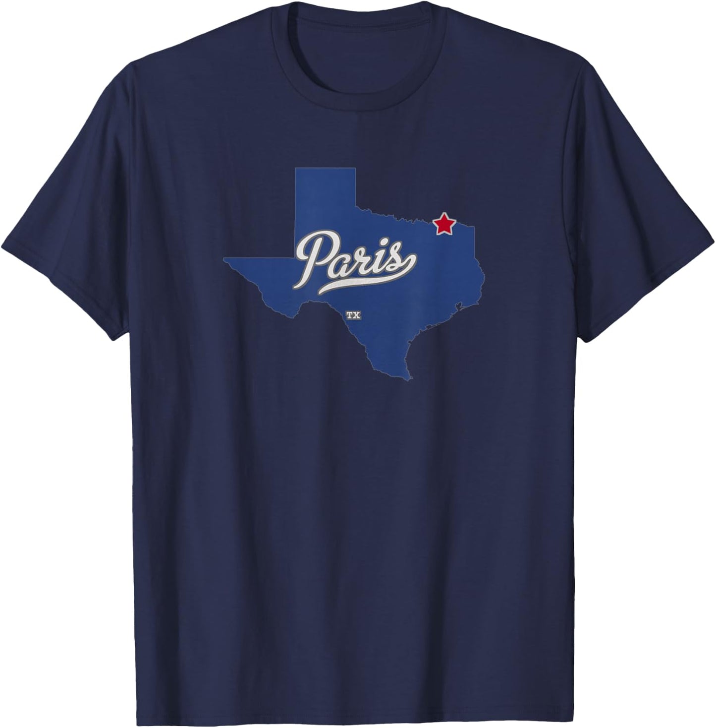 Paris Texas TX Map , Small, Black T-Shirt - T-Shirt | Navy