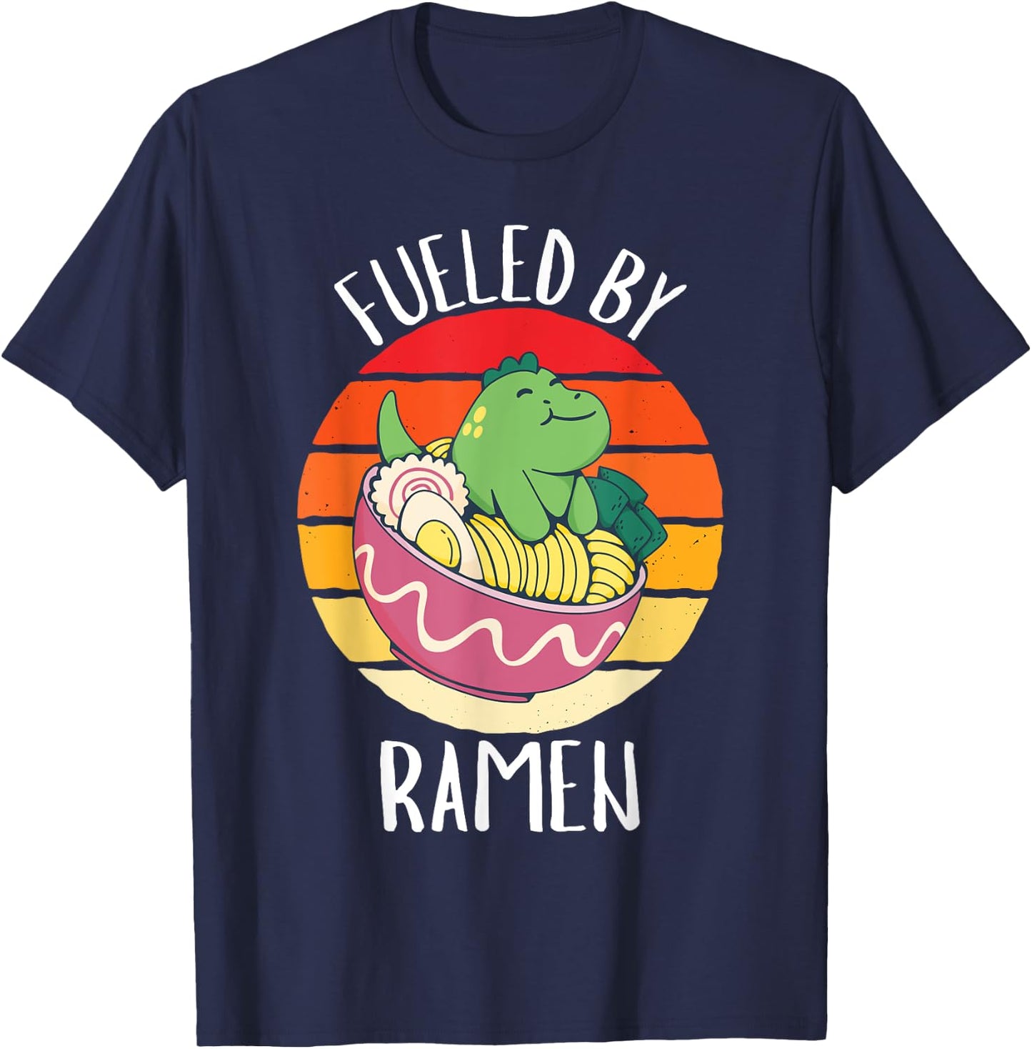 Retro Dinosauer Fueled By Ramen Vintage Ramen Lover T-Shirt - T-Shirt | Navy