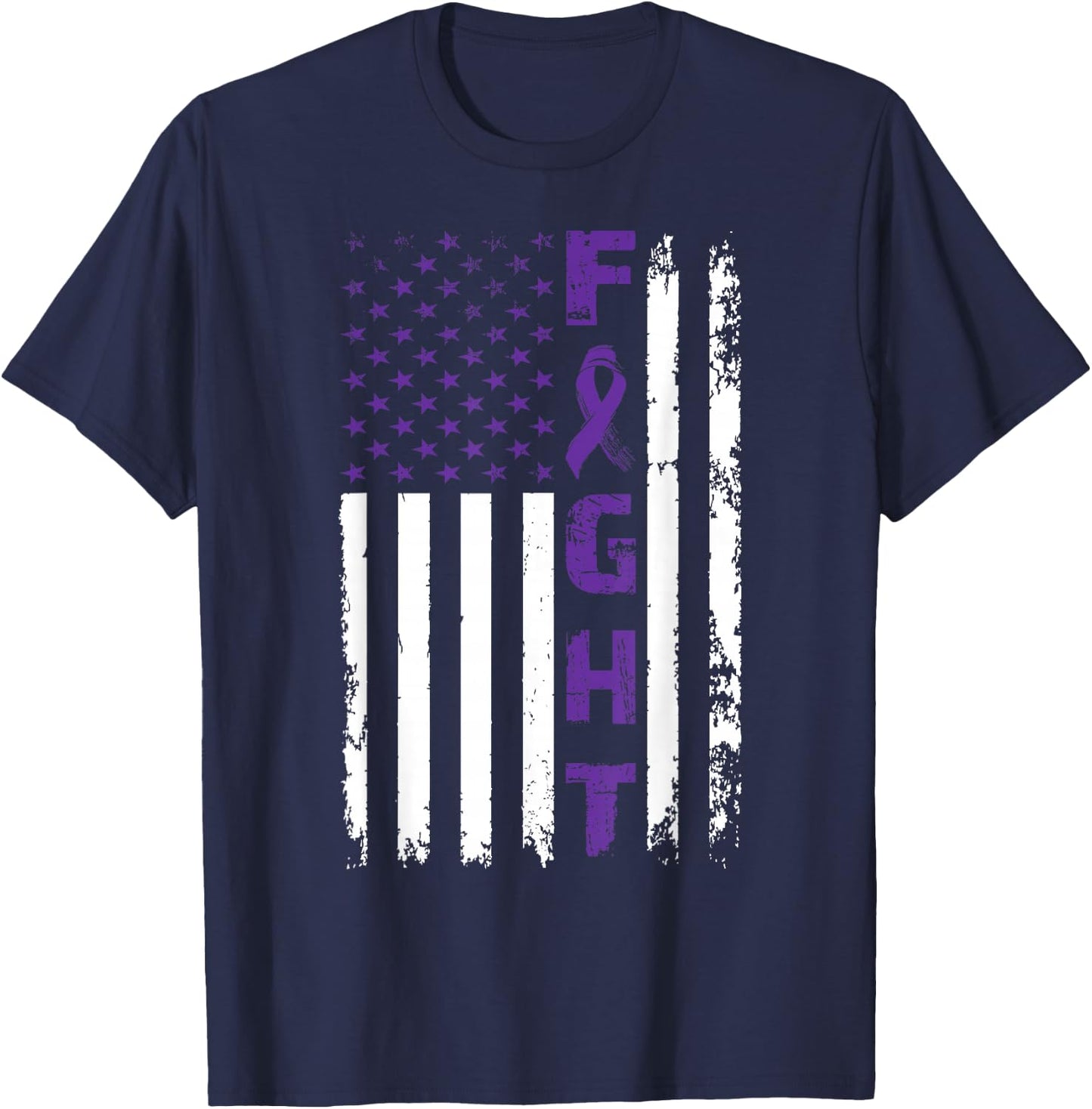 Fight Alzheimer's Dementia Awareness American Flag T-Shirt - T-Shirt | Navy