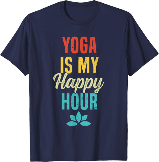 Yoga Is My Happy Hour Meme Vintage Funny Yoga Saying T-Shirt - T-Shirt | Navy