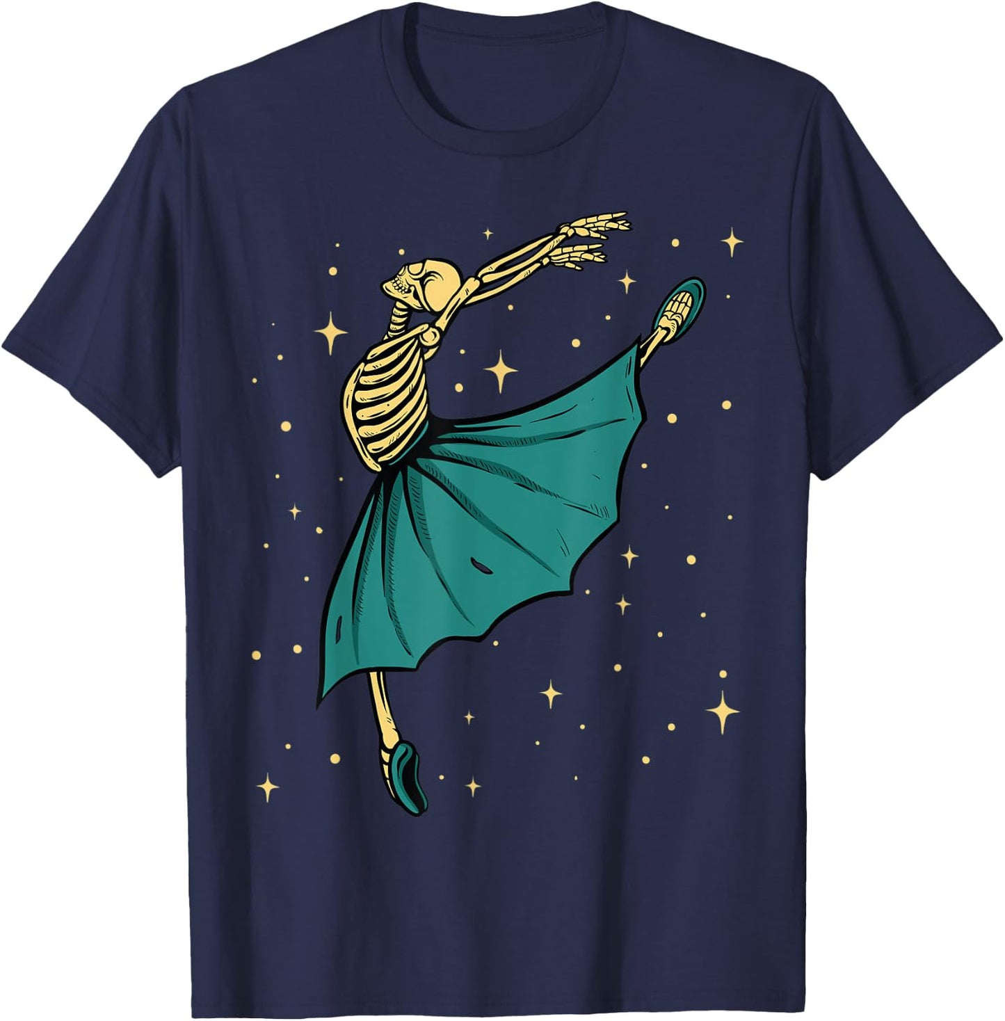 Beautiful Dancing skeleton woman Ballet dance Halloween 2021 T-Shirt - T-Shirt | Navy