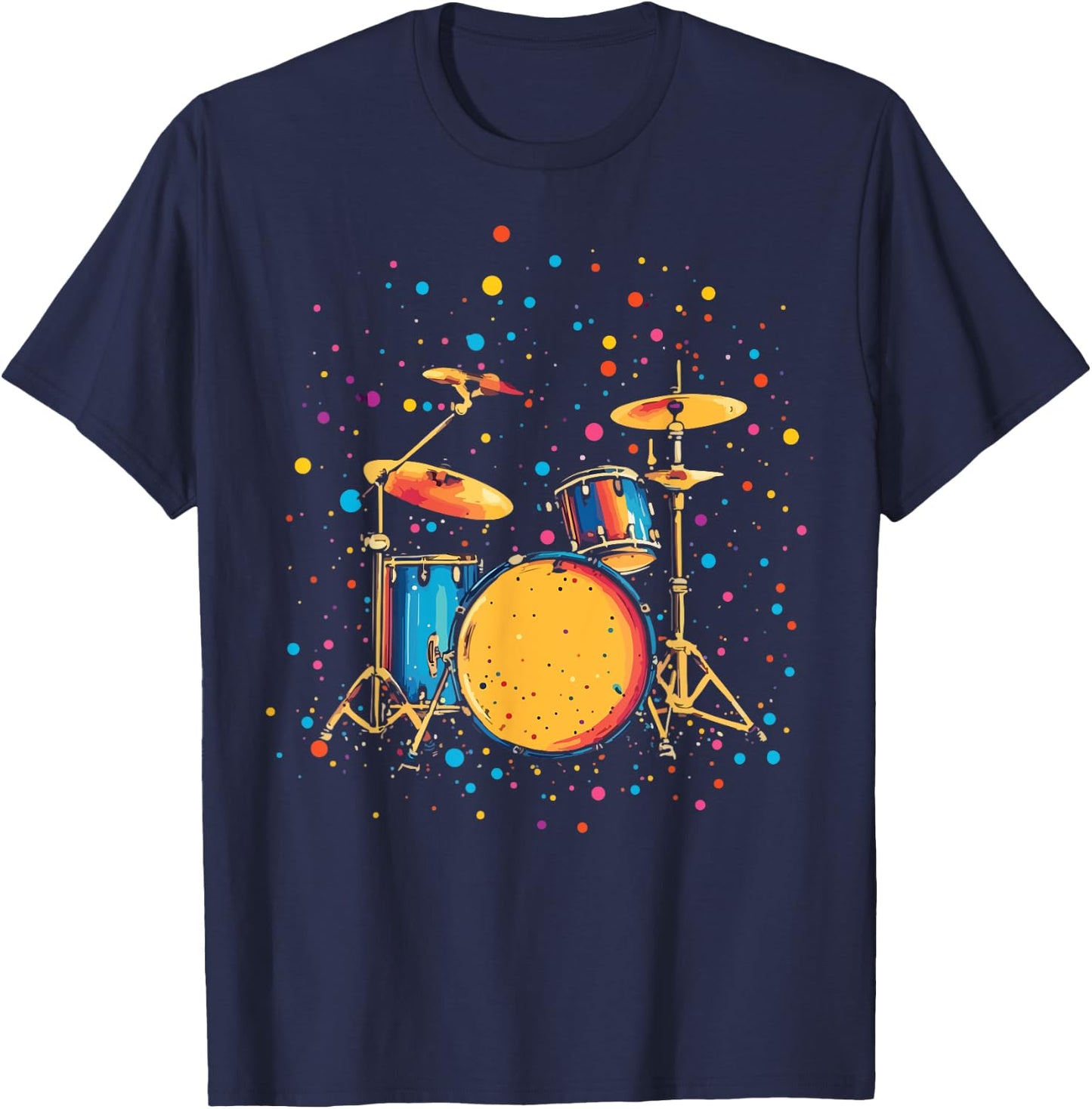 Polka Dots Pop Art Drum Set Funny Drummer Musician Music T-Shirt - T-Shirt | Navy
