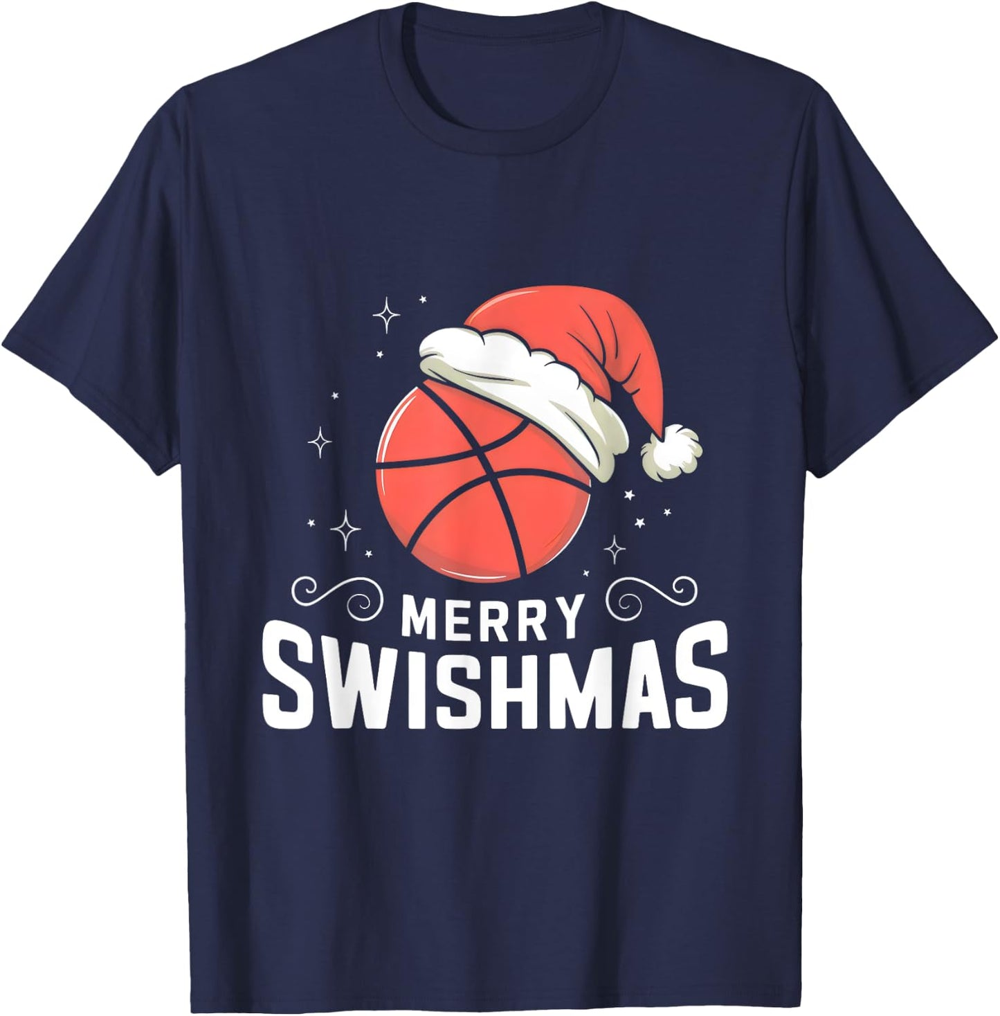Funny Merry Swishmas Ugly Christmas Basketball Player Xmas T-Shirt - T-Shirt | Navy