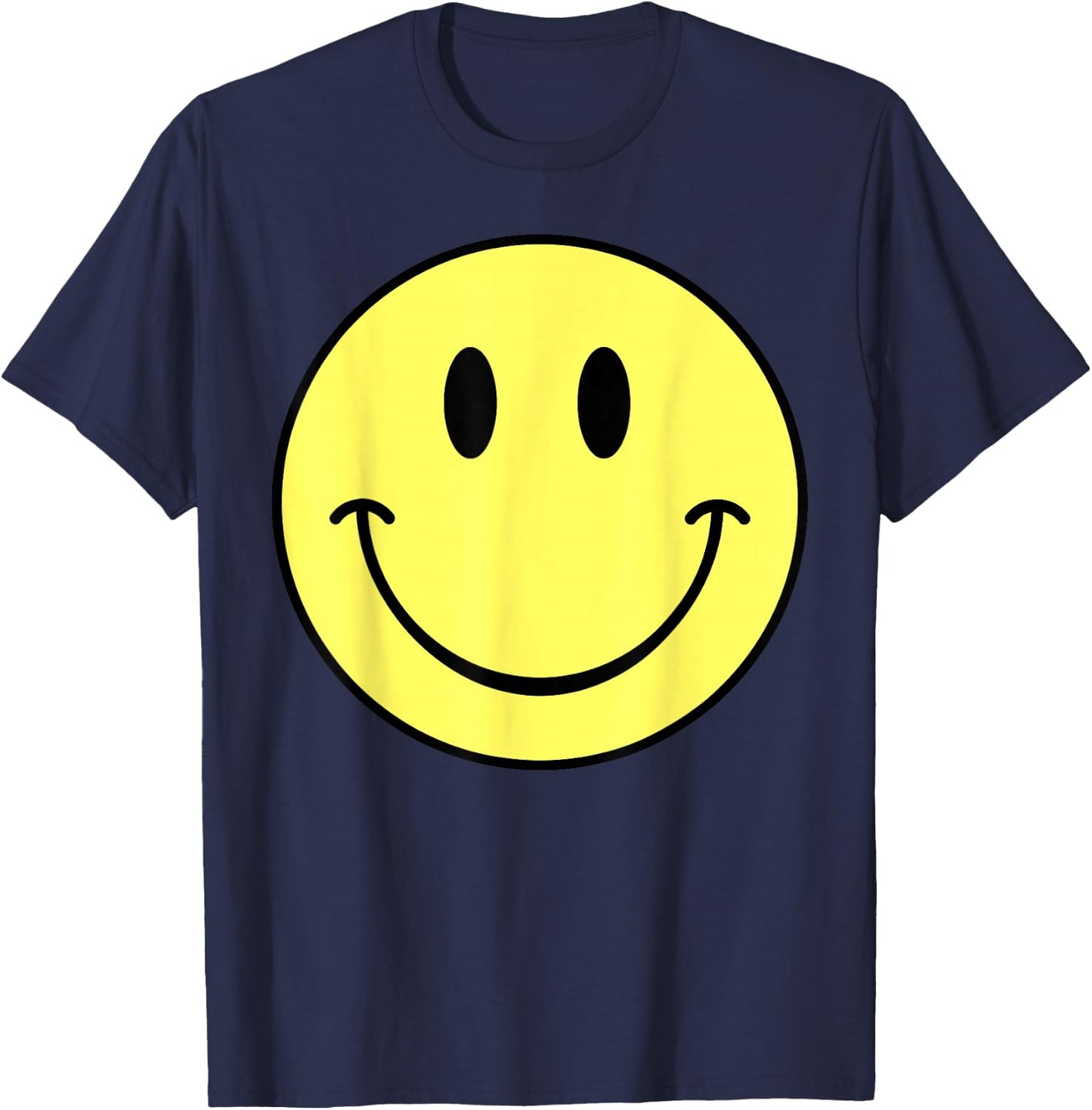70s Yellow Smile Face Happy Cute Smiling Face Funny Retro T-Shirt - T-Shirt | Navy
