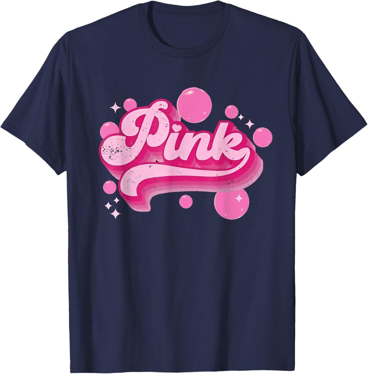 Retro Pink Personalized Name Pink Women Kids Meme T-Shirt - T-Shirt | Navy