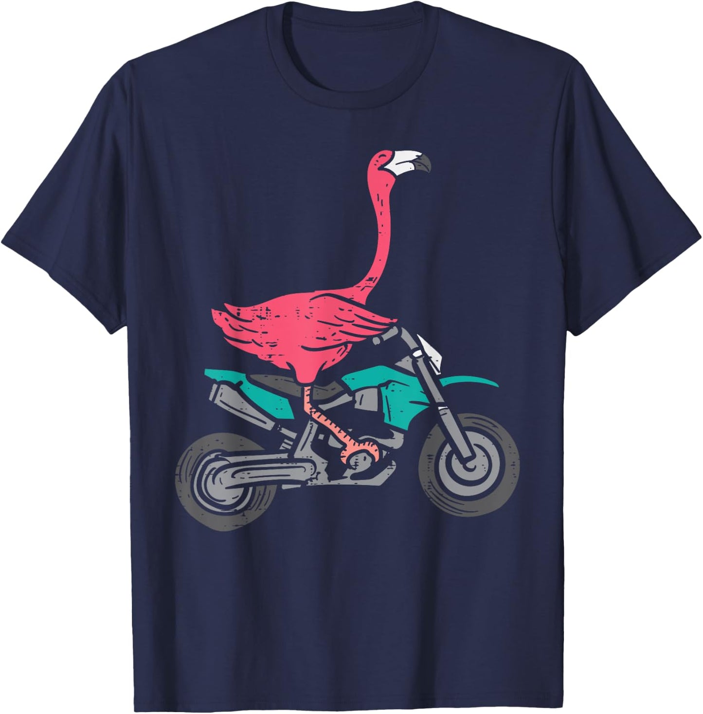 Flamingo Riding Dirt Bike Funny Motocross Biker Women Girls T-Shirt - T-Shirt | Navy