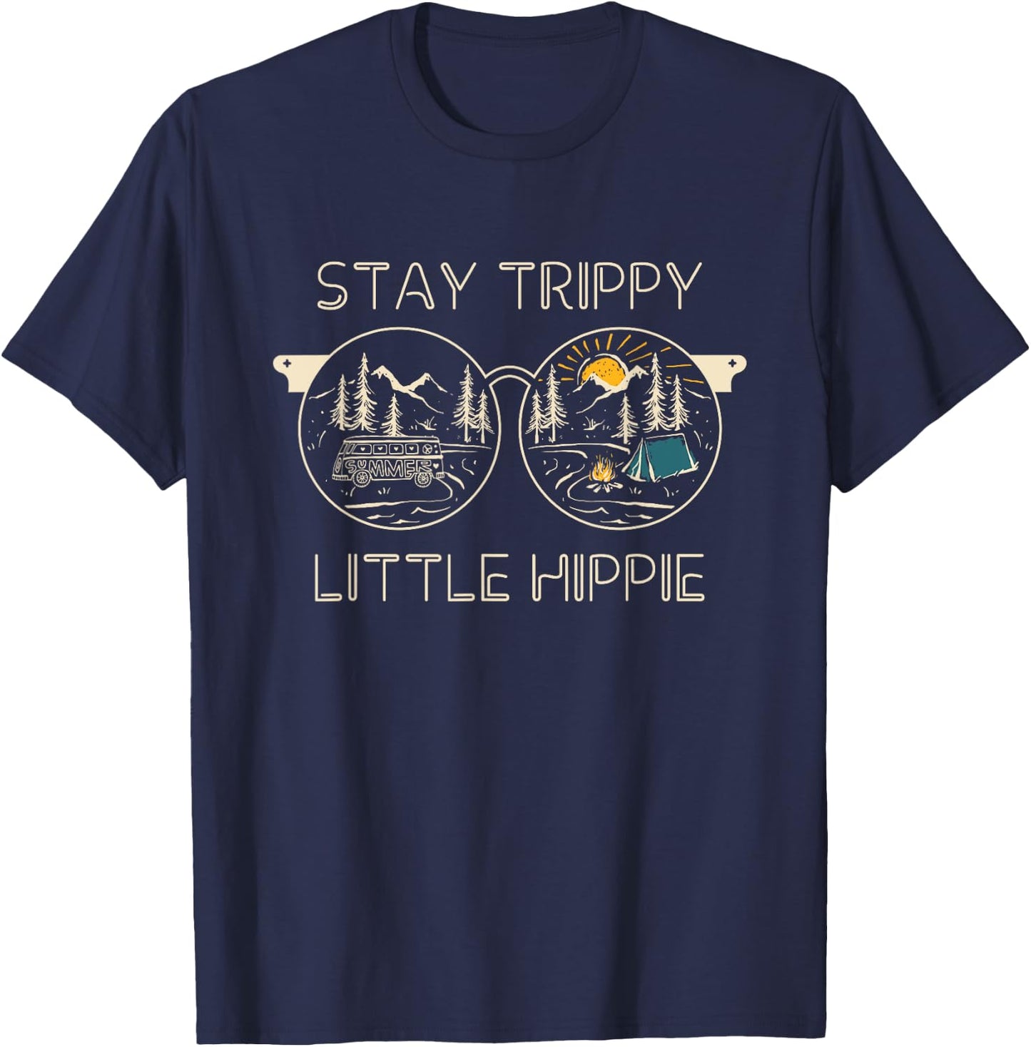 Stay Trippy Little Hippie Sunglasses 70s Style Vintage Peace T-Shirt - T-Shirt | Navy