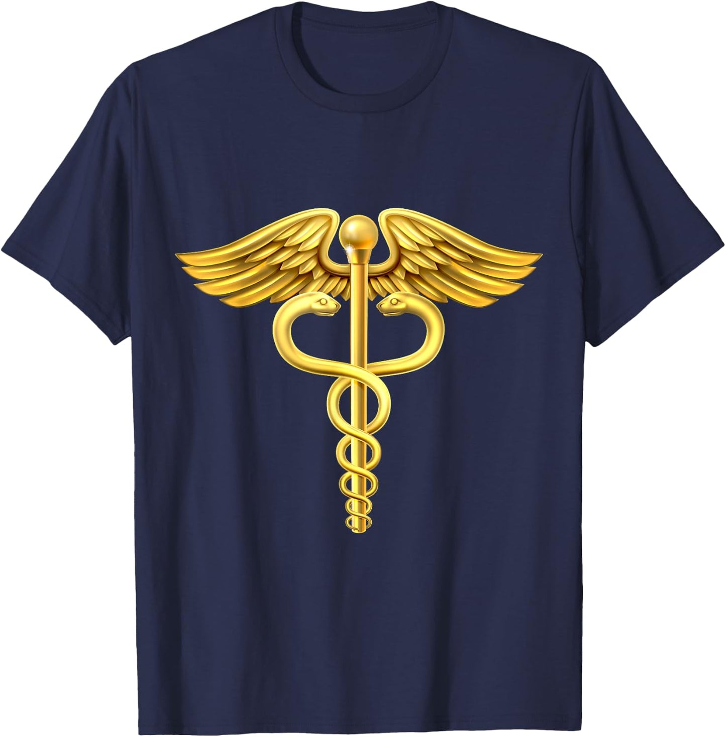 Gold caduceus medical symbol design T-Shirt - T-Shirt | Navy