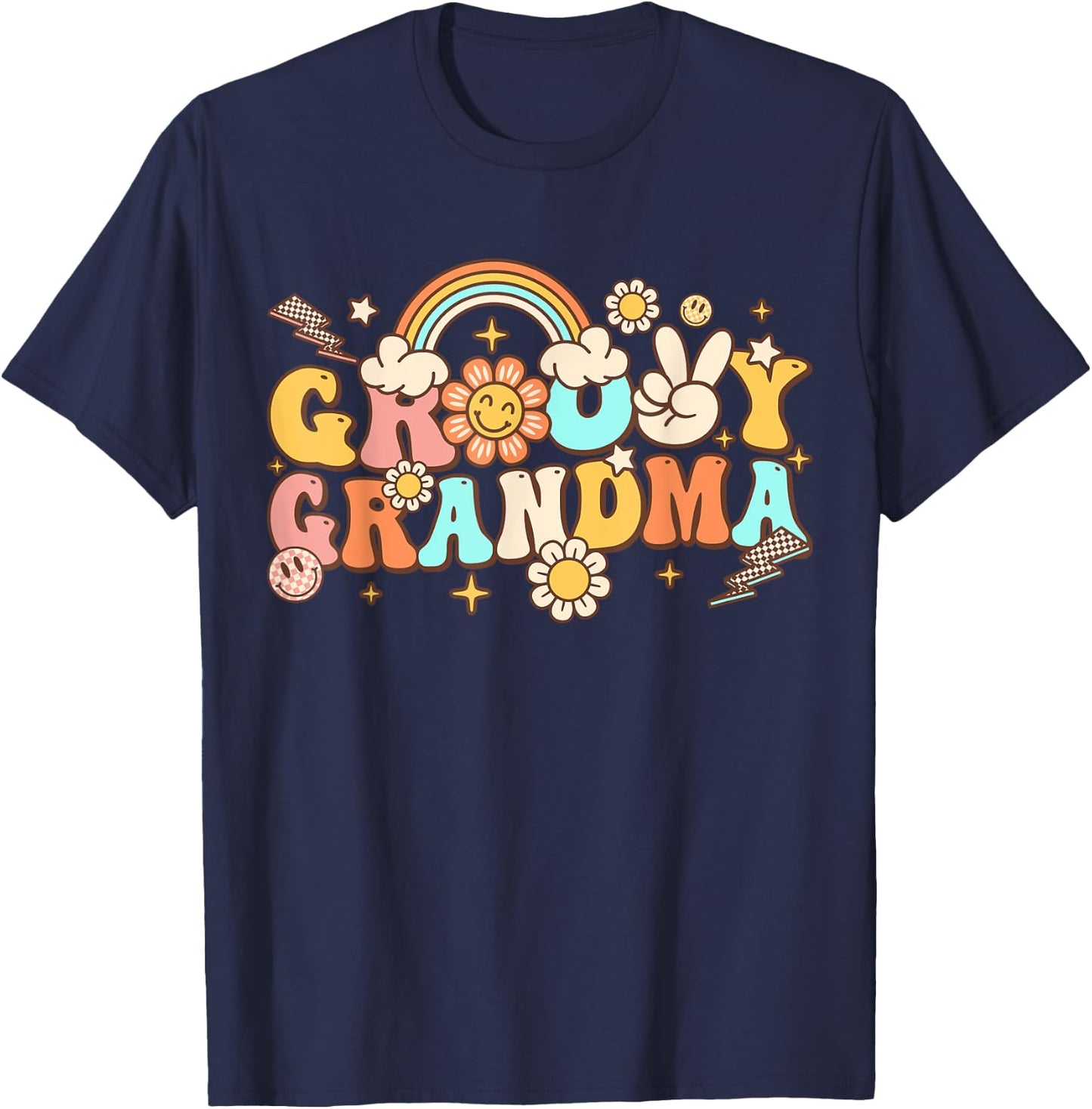 Retro Groovy Grandma Hippie 70s Themed Birthday Party T-Shirt - T-Shirt | Navy