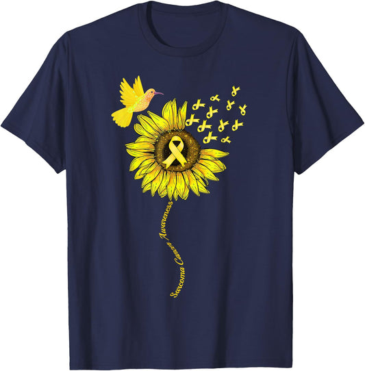 Sarcoma Cancer Awareness Sunflower Yellow Ribbon Support T-Shirt - T-Shirt | Navy