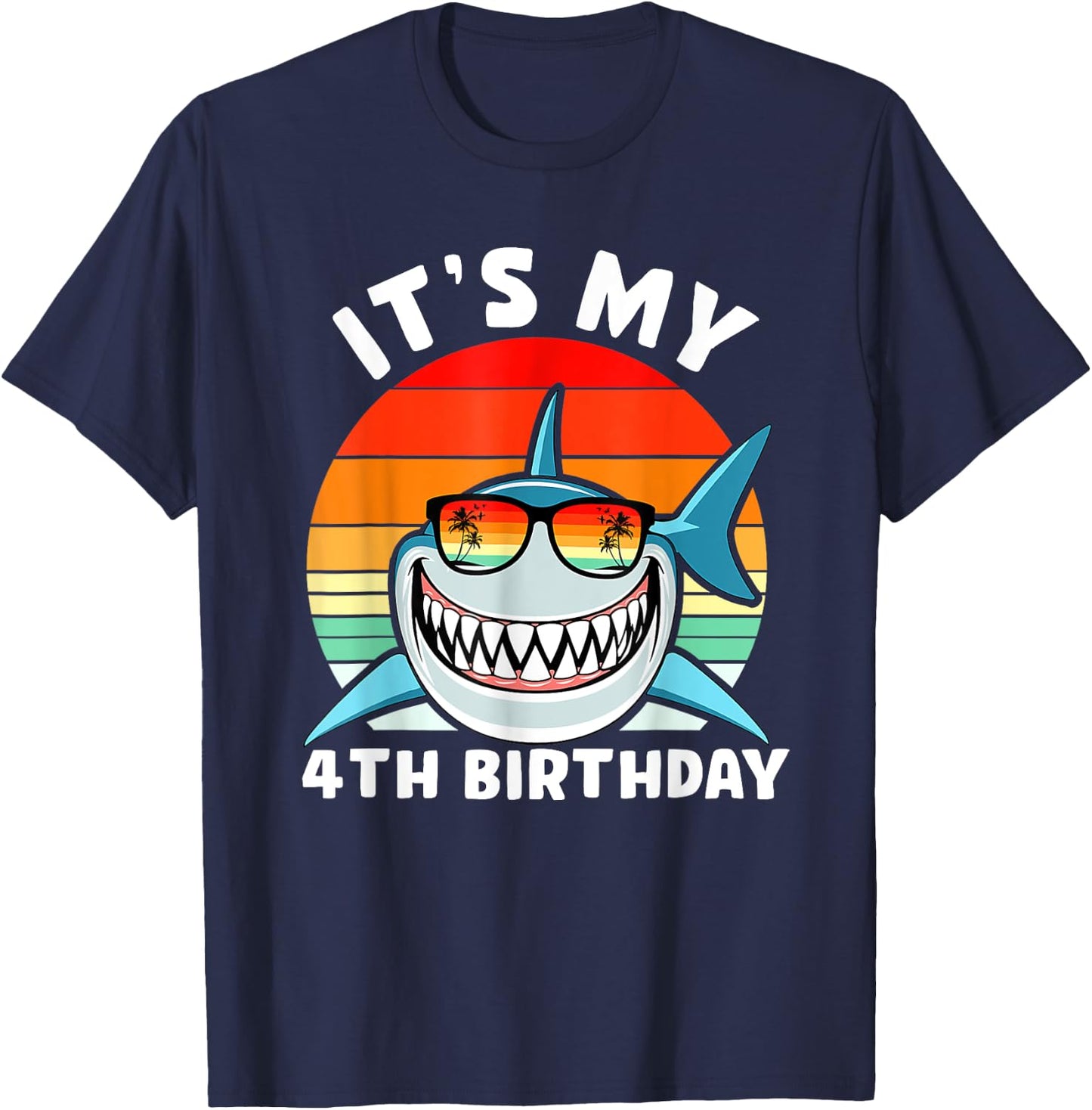 Shark 4 Year Old Shirt 4th Birthday Shark Lover T-Shirt - T-Shirt | Navy
