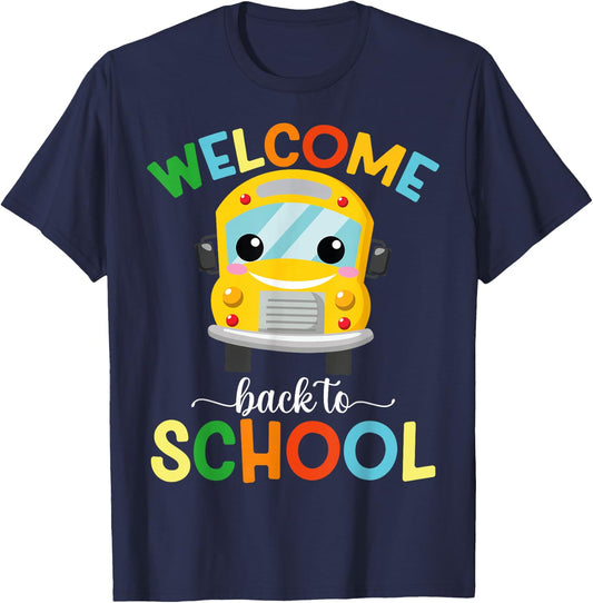 Welcome Back To School First Day Of School Bus Teachers Kids T-Shirt - T-Shirt | Navy