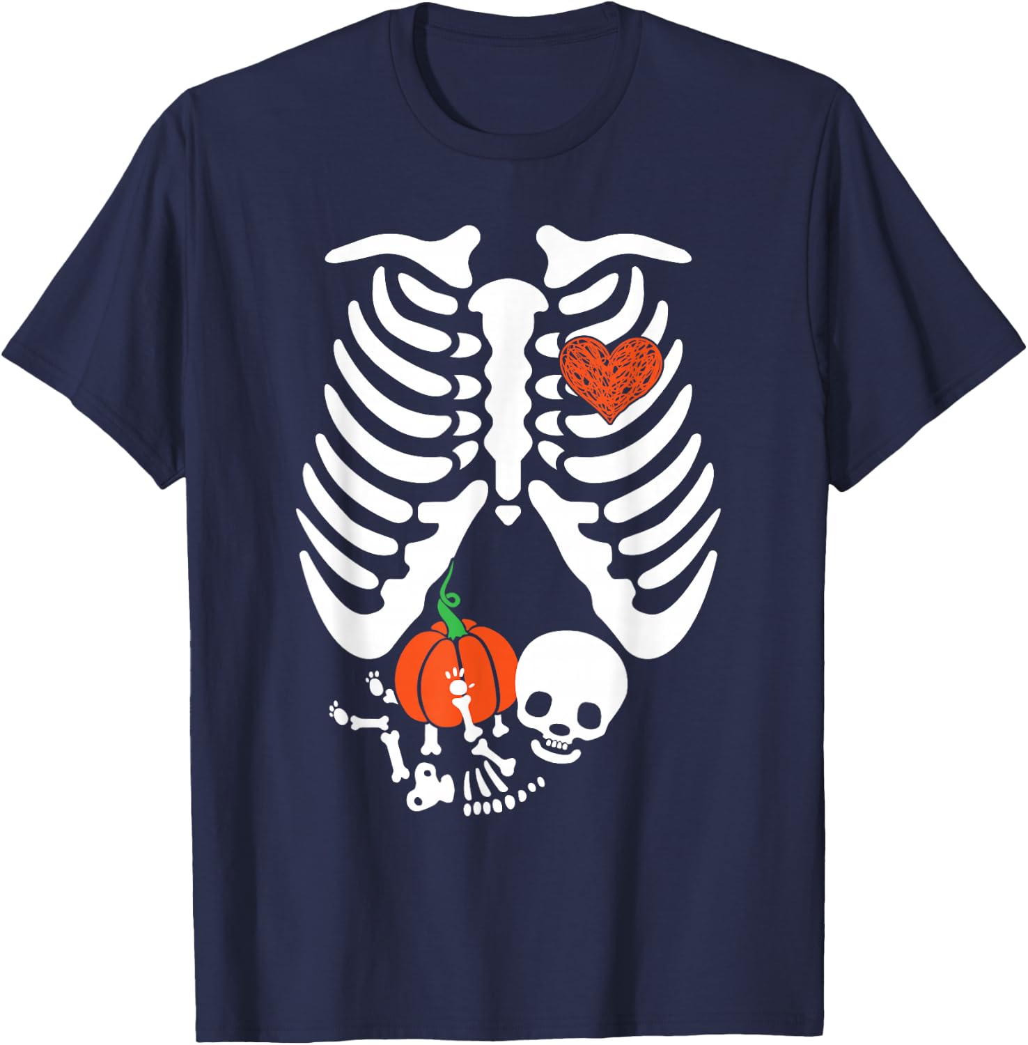 Skeleton Maternity Halloween Pumpkin Baby Maternity Costume T-Shirt - T-Shirt | Navy