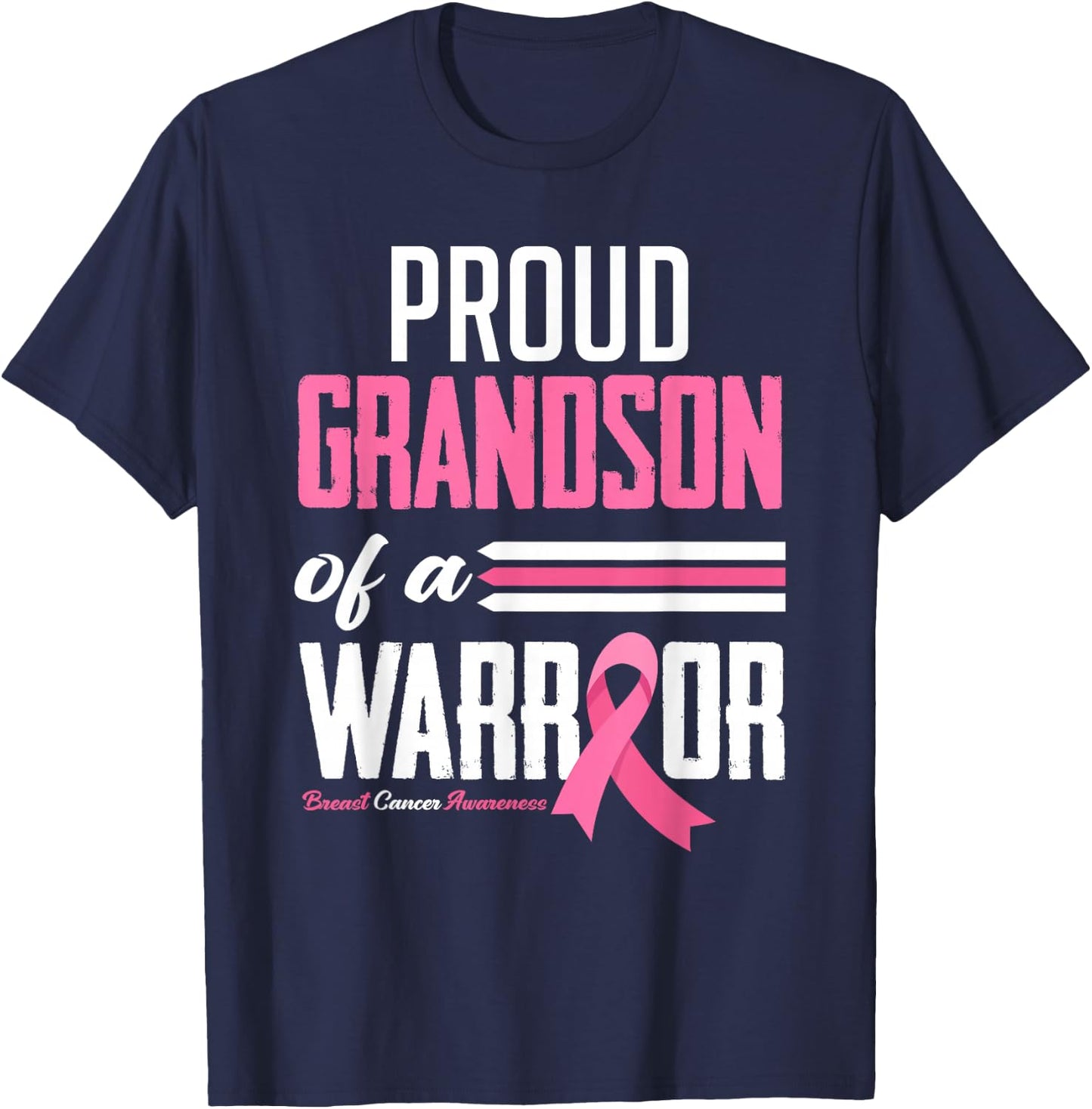 Proud Grandson Of A Warrior Grandma Breast Cancer Awareness T-Shirt - T-Shirt | Navy