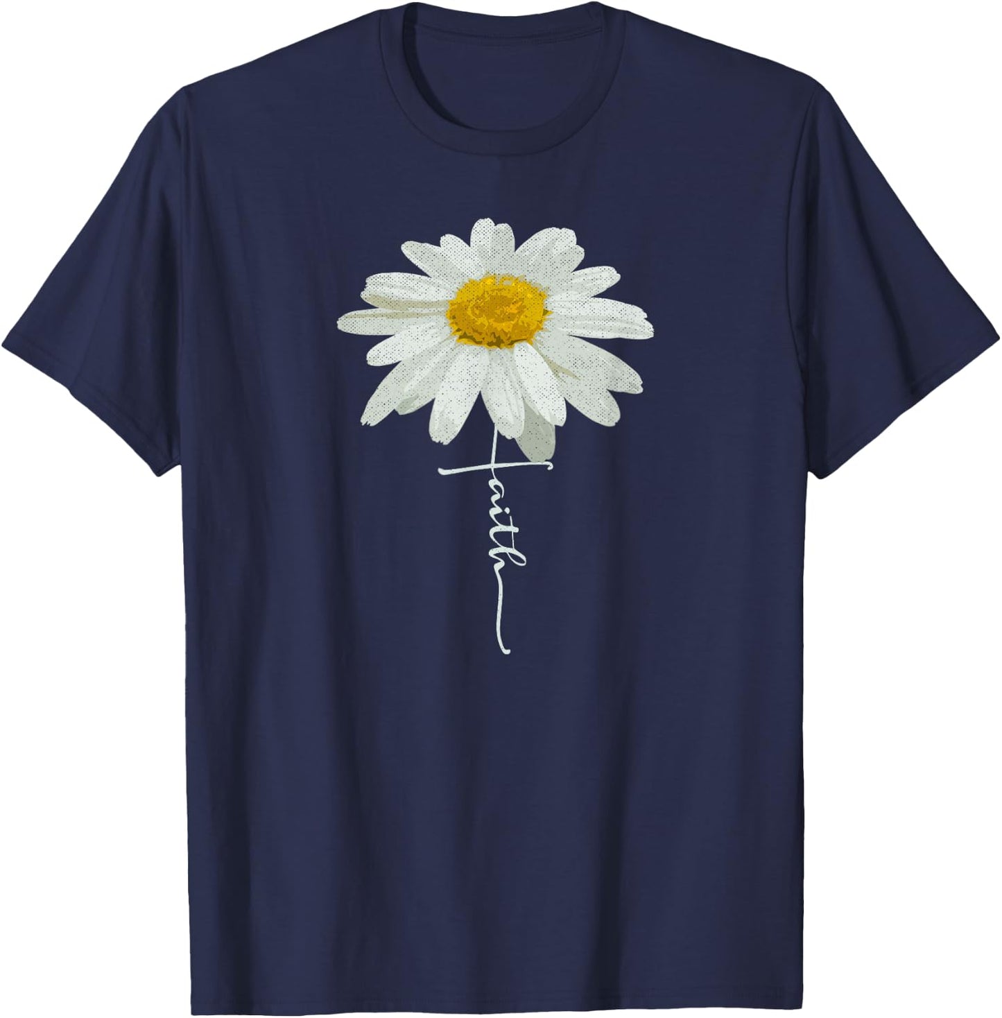 Christian Faith Cross Daisy Flower, Christian Men Women T-Shirt - T-Shirt | Navy