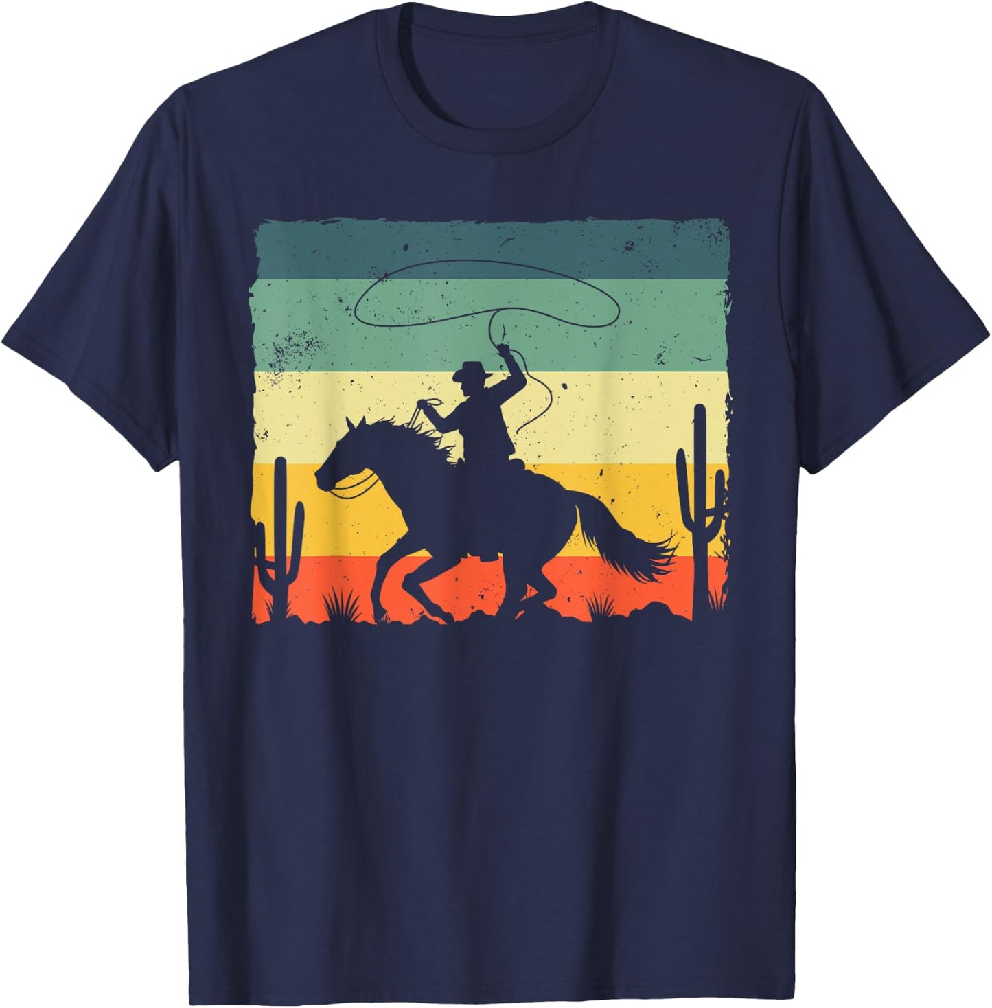 Retro Western Cowboy Design Boys Horse Rider Cowboy T-Shirt - T-Shirt | Navy