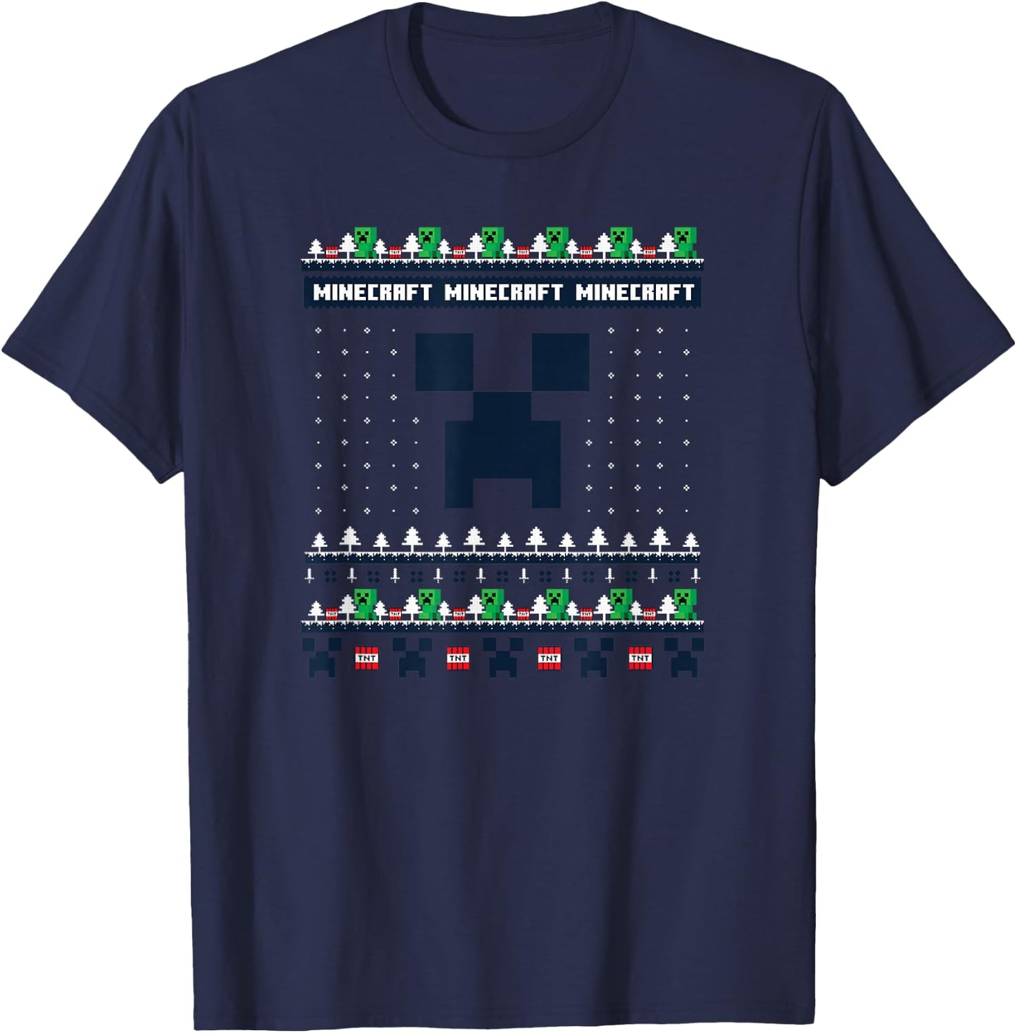 Minecraft Christmas Creeper Blocks Ugly Holiday Sweater T-Shirt - T-Shirt | Navy